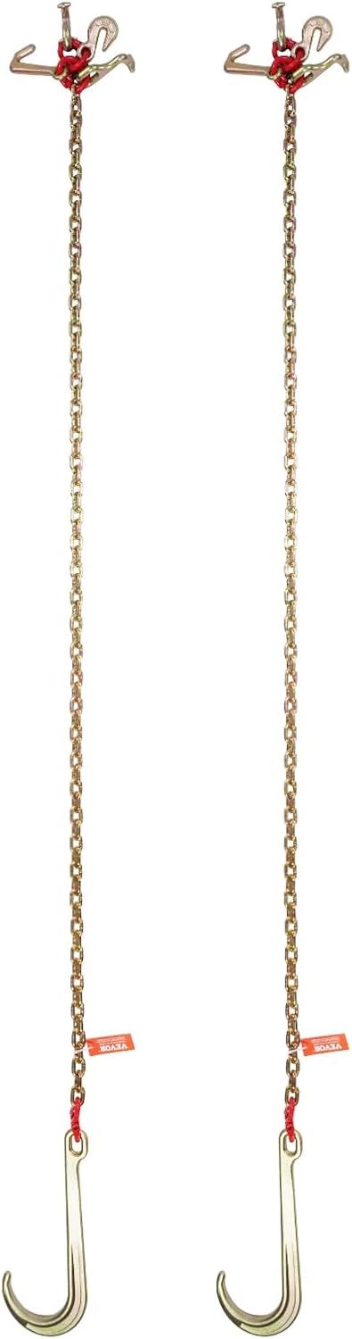 VEVOR J Hook Chain, 2PCS 5/16" x 6' G80 15" Long Shank J Hook Tow Chain with RTJ Cluster Hook & Grab Hook, 5400 lbs Working Load, Heavy Duty Transport Truck Chain for Wrecker Recovery Trailer Towing