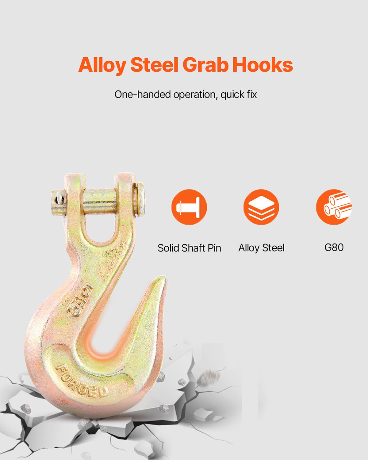 VEVOR Transport Binder Chain, 4900lbs Working Load Limit, 5/16''x20' G80 Tow Chain Tie Down with Grab Hooks, DOT Certified, Galvanized Coating Manganese Steel for Dock Factory Construction Site, 2Pack