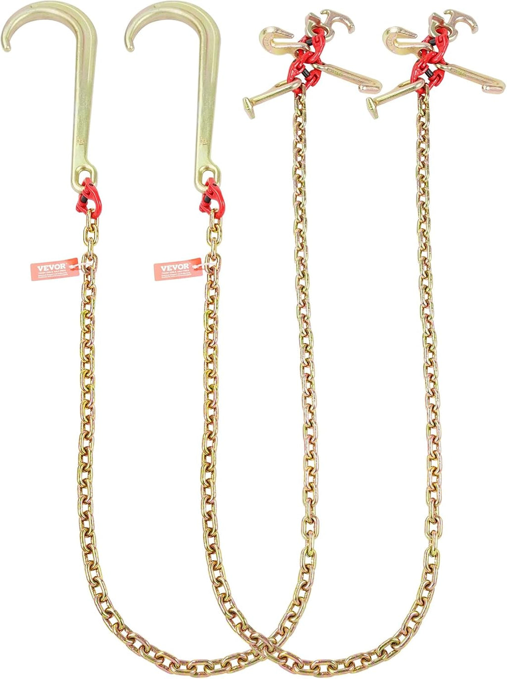 VEVOR J Hook Chain, 2PCS 5/16" x 6' G80 15" Long Shank J Hook Tow Chain with RTJ Cluster Hook & Grab Hook, 5400 lbs Working Load, Heavy Duty Transport Truck Chain for Wrecker Recovery Trailer Towing