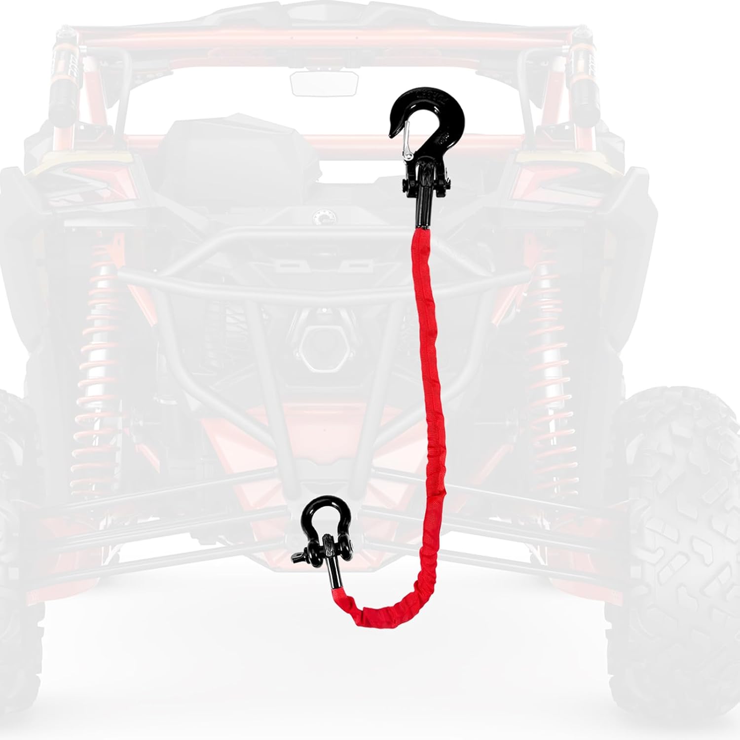 2FT ATV Recovery Strap 18000lb with Winch Hook and D Ring Shackle Synthetic Tow Recovery Rope with Loops Premium Mudding Accessories