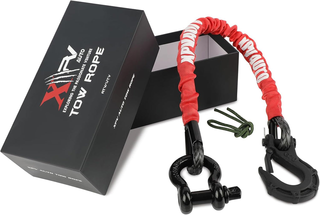 Recovery Strap (18,000lb.) 2FT with Winch Hook and D-Ring Shackle Synthetic Tow Recovery Rope for ATV Mud Recovery