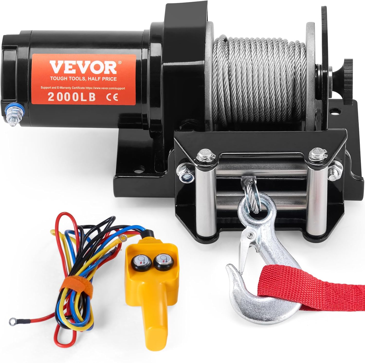 VEVOR ATV Winch, 3000 lb Electric Winch, 12V Small ATV UTV Winch with 3/16 in x 39 ft Steel Cable Roller Fairlead Wired Remote Control, IP55 Waterproof for Towing UTV ATV Car Vehicle Off-Road