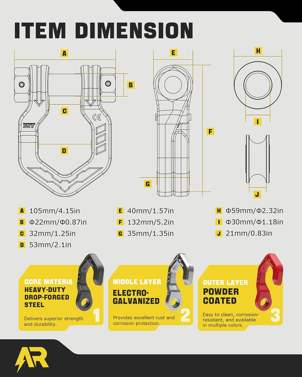 Snatch Block Separate Shackle, 3/4" D Ring Shackle with Pulley, 57320lbs Break Strength, Towing Winch Snatch Block for Off Road Vehicle Recovery, Red Black 1-Pack