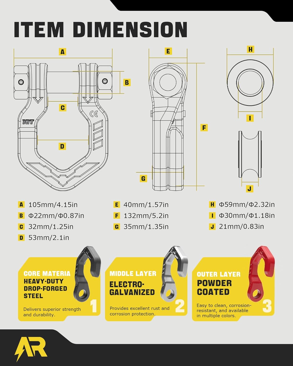 Snatch Block Separate Shackle, 3/4" D Ring Shackle with Pulley, 57320lbs Break Strength, Towing Winch Snatch Block for Off Road Vehicle Recovery, Red Black 1-Pack