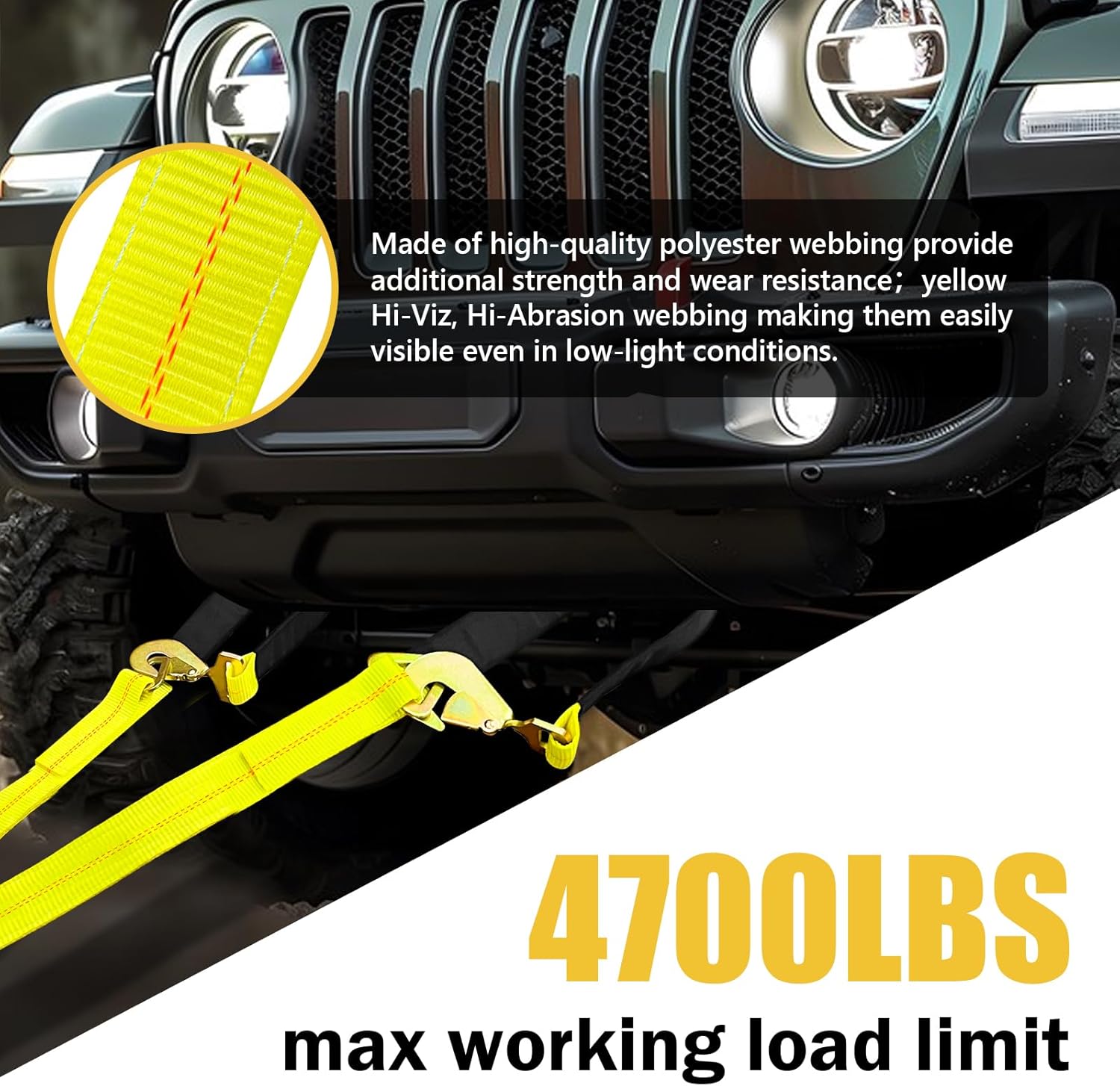Axle V-Bridle Tow Strap, 2" x 4' Axle Tie Down Straps 4700LBS, with Snap Hooks Cordura Sleeve and Axle Straps, D Ring Middle, ATV Car Truck Recovery Tow Trailer Strap