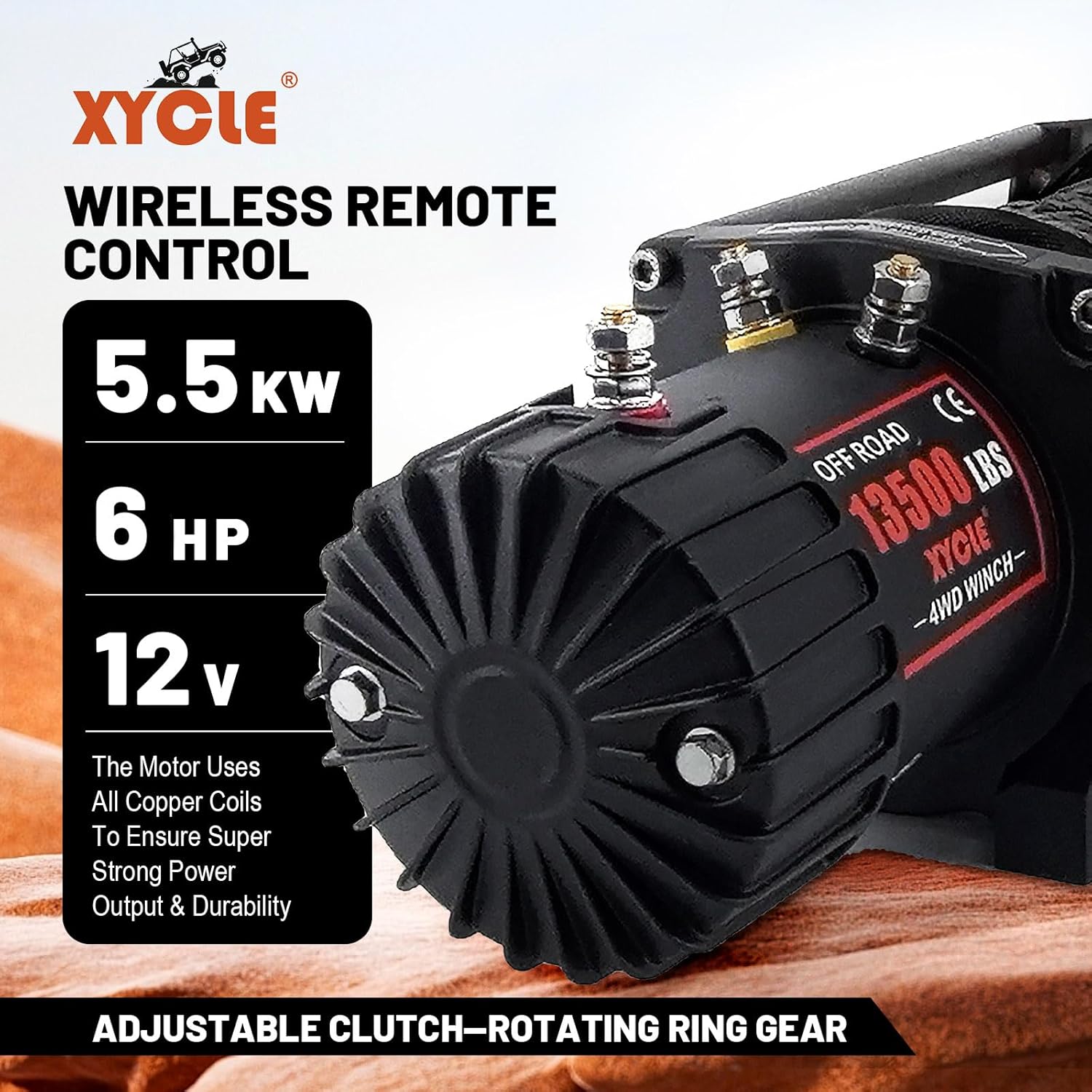 Winch13500lbs 12V Waterproof Electric Winch Synthetic Rope Truck Winch Towing Winch Boat Trailer Winch SUV 4-Wheel Drive Off-Road Vehicle with Remote Control 3/8 Synthetic Rope (Black)