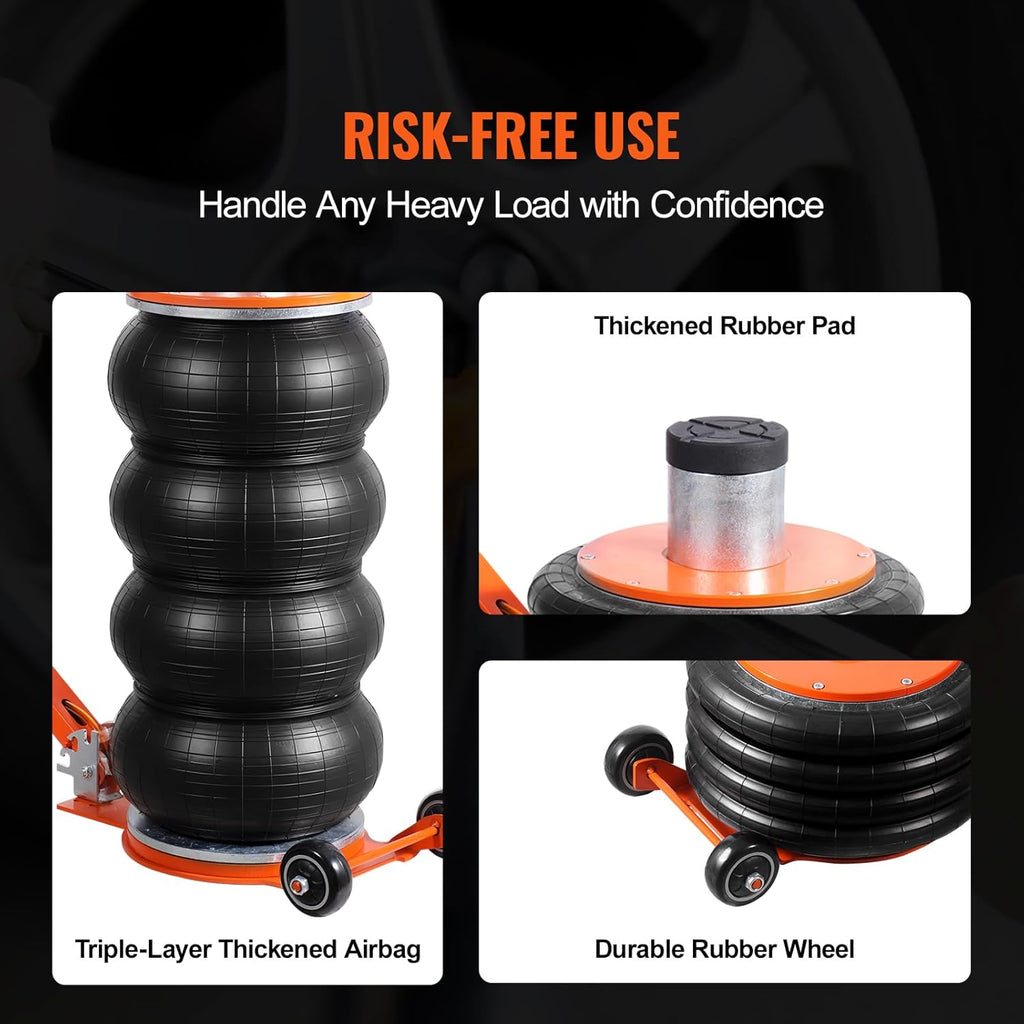 VEVOR Air Jack, 6 Ton/13000 lbs Quadruple Bag Air Jack, Lift up to 26.5", with Heightened Column & Adjustable Handle, Thick Rubber Pad, 2-5 S Fast Lifting Pneumatic Jack for Car, SUV, Pickup Truck
