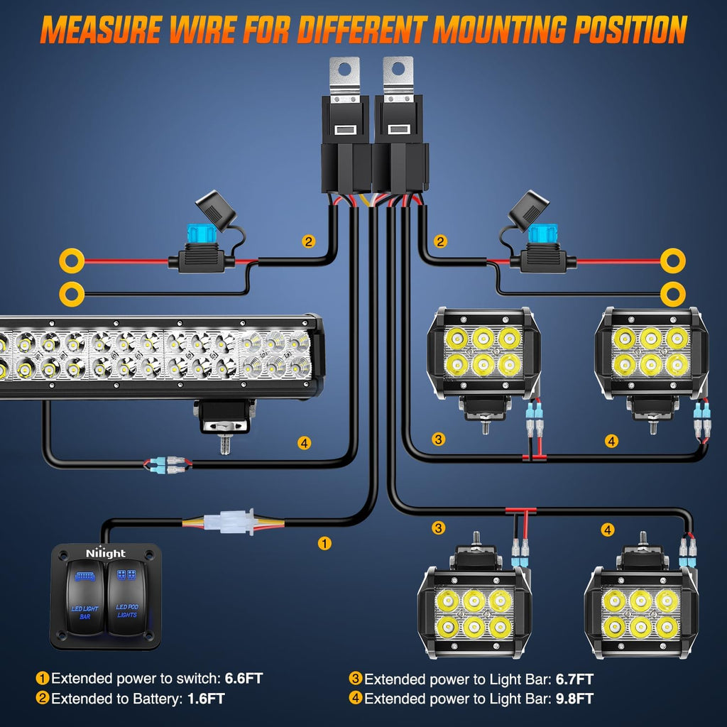 Nilight 20Inch 126W Spot Flood Combo Led Light Bar 4PCS 4Inch 18W Spot LED Pods Fog Lights with LED Light Bar Wiring Harness Kit for Truck Tractor Off-Road Pickup Golf Cart SUV ATV UTV 4x4 Van Camper