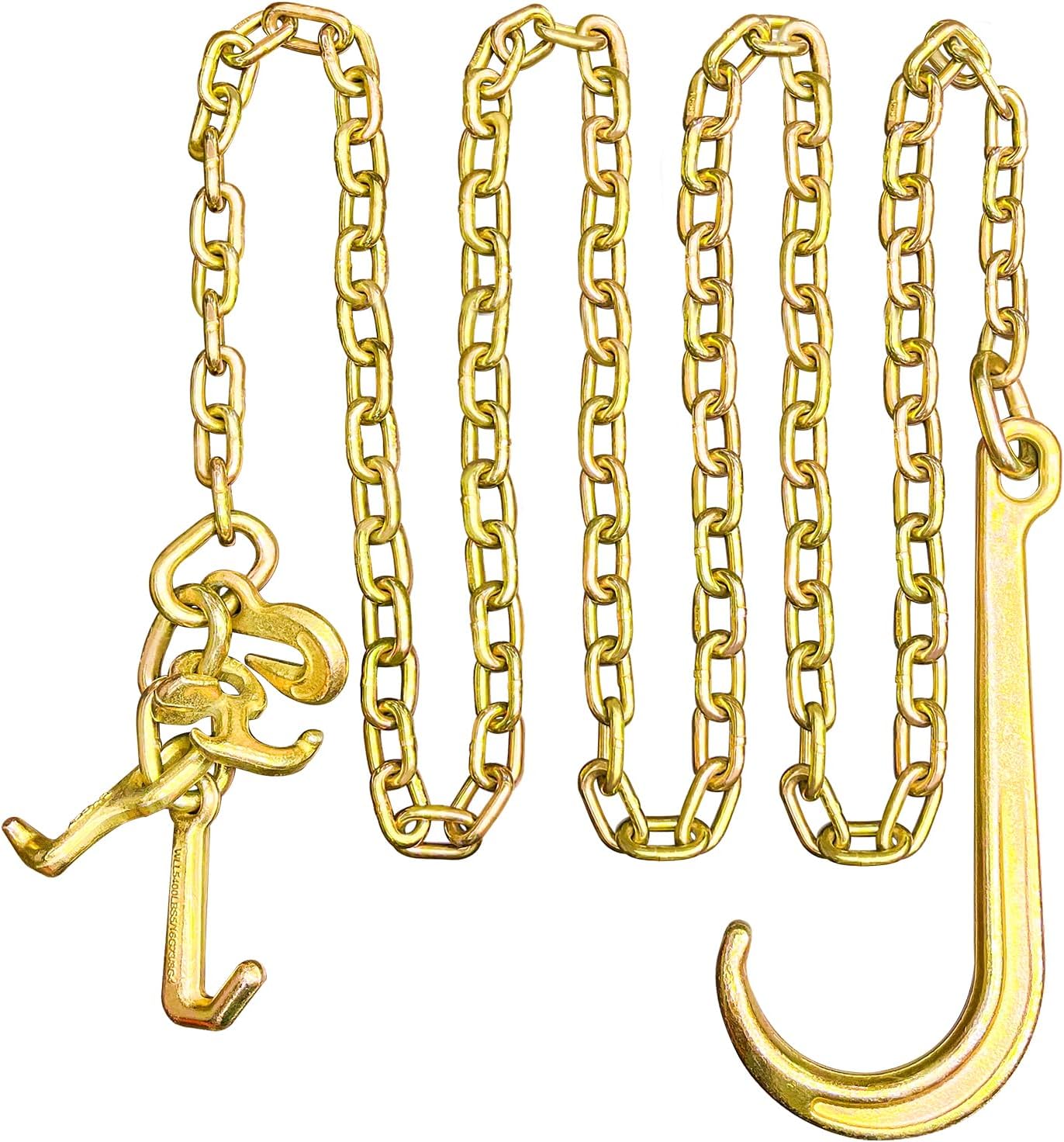 G80 j Hooks Tow Chain, 5/16" x 8' Recovery Tow Hooks Chain 15IN J Hook w/RTJ & Grab Hook, 18800LBS Tow Truck Accessories J Hooks, Bridle Tow Transport Chain, Wrecker Towing Truck Equipment