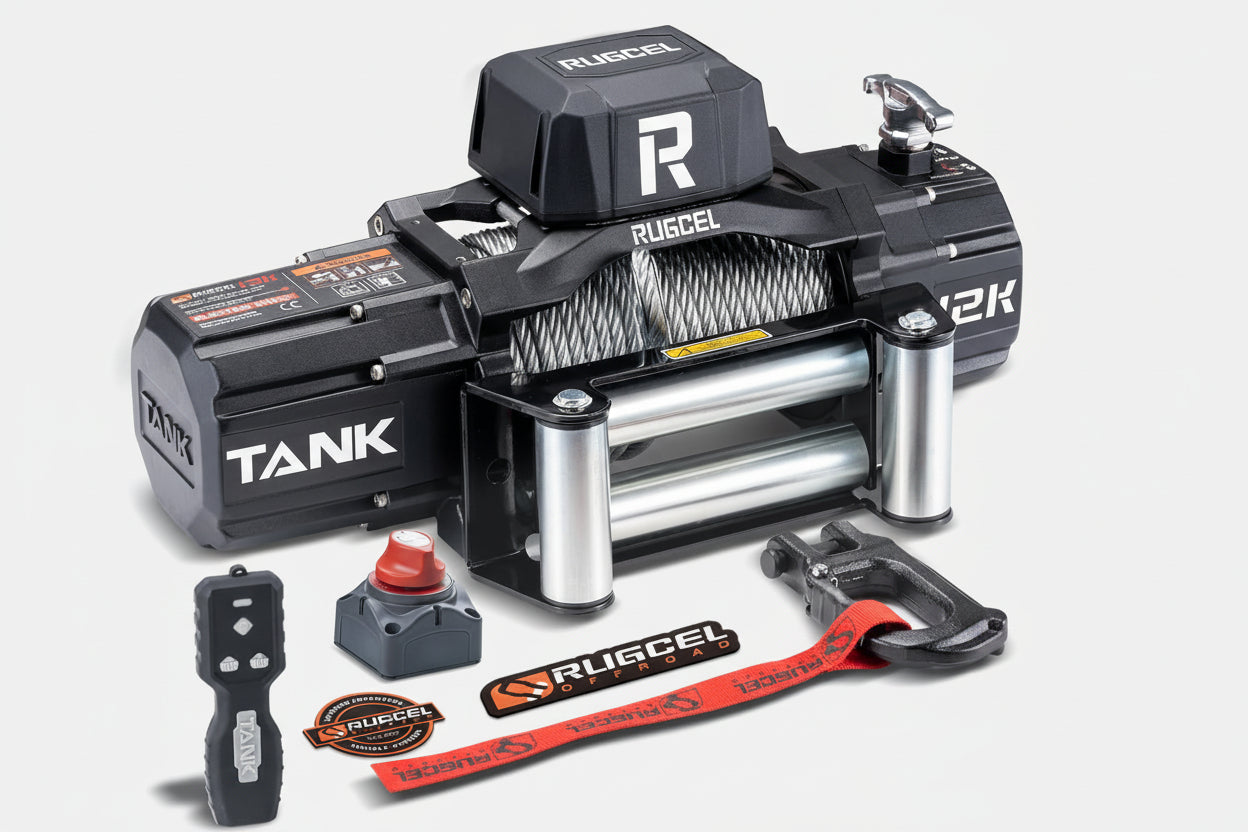 RUGCEL 12000lb New Waterproof Electric Steel Rope Winch 12V with Hawse Fairlead,2 in 1 Wireless Remote Control, Wired Control,for Truck SUV,Jeep Trailer Winch