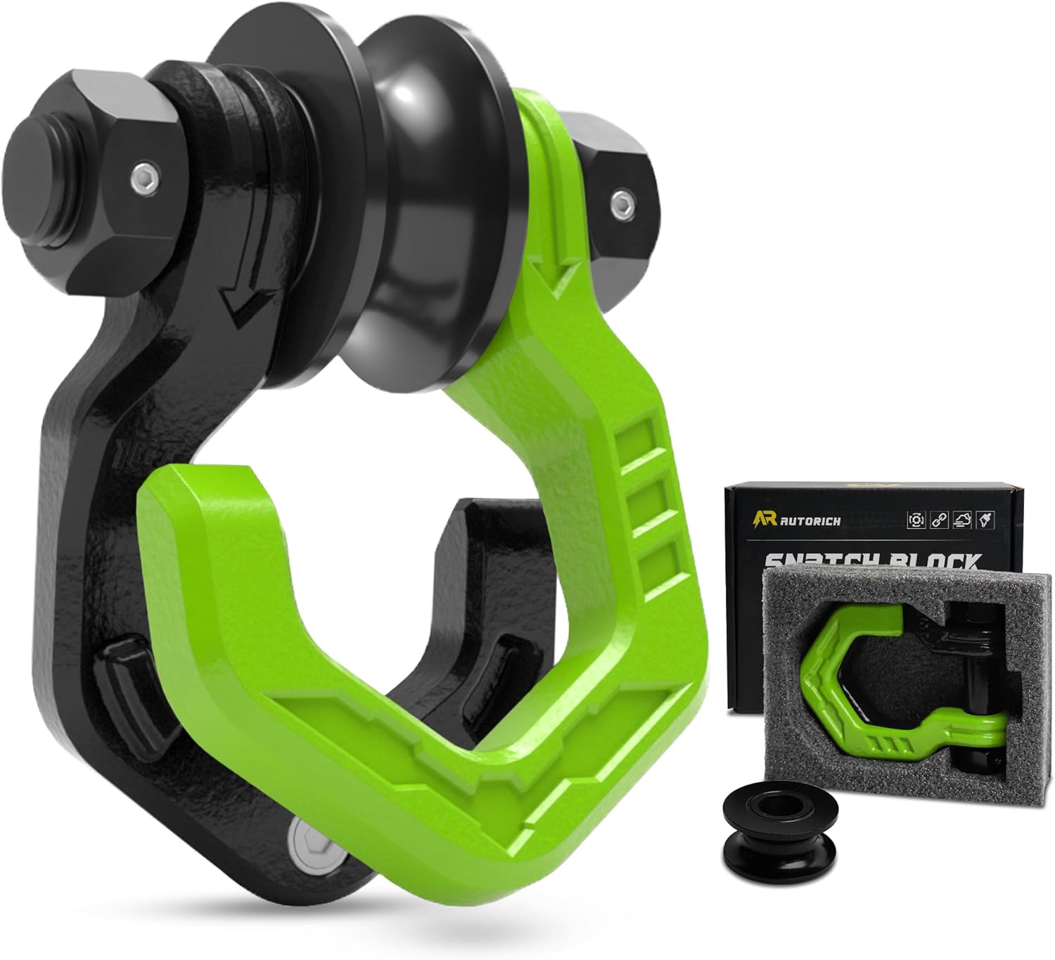 Snatch Block Separate Shackle, 3/4" D Ring Shackle with Pulley, 57320lbs Break Strength, Towing Winch Snatch Block for Off Road Vehicle Recovery, Red Black 1-Pack