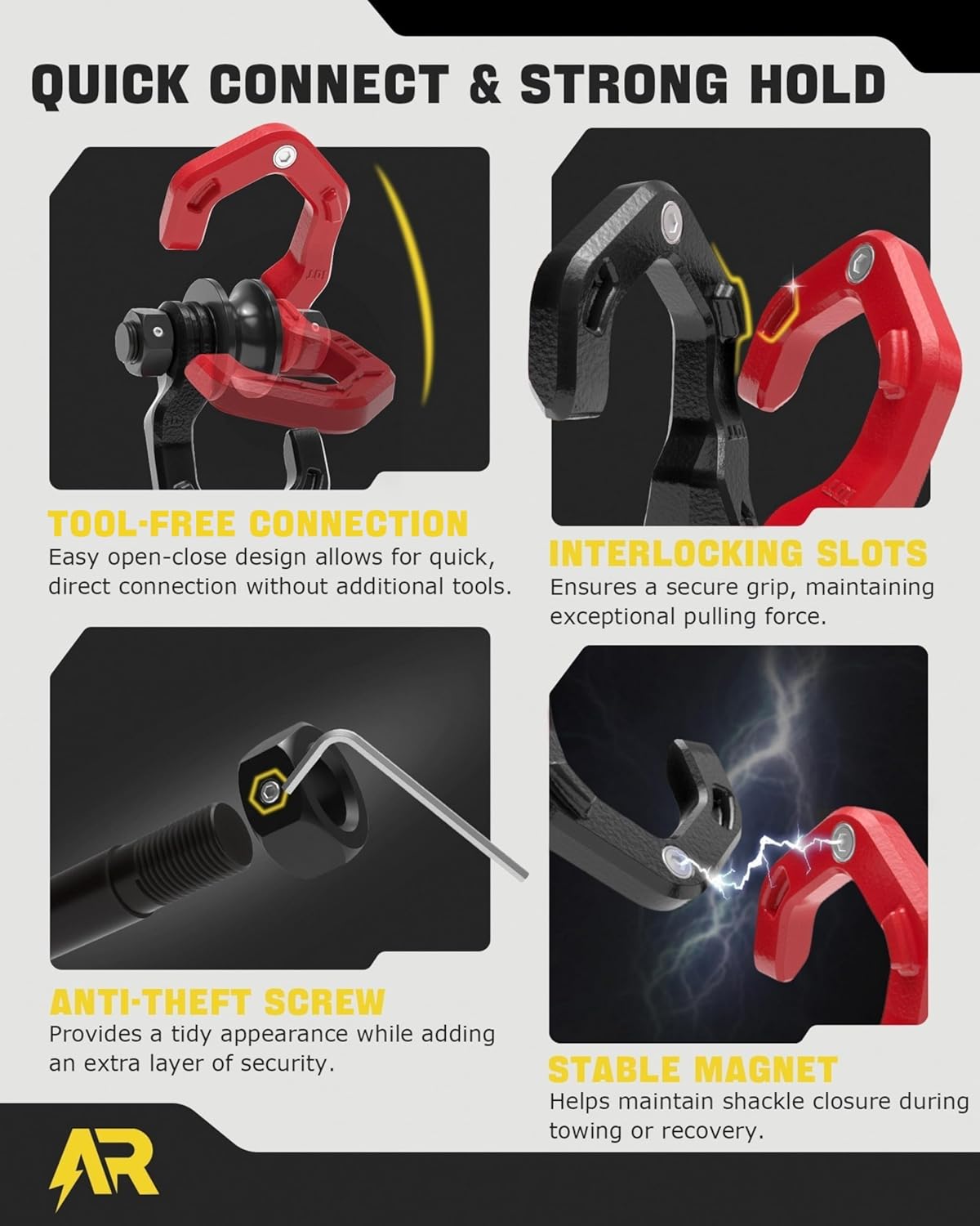 Snatch Block Separate Shackle, 3/4" D Ring Shackle with Pulley, 57320lbs Break Strength, Towing Winch Snatch Block for Off Road Vehicle Recovery, Red Black 1-Pack