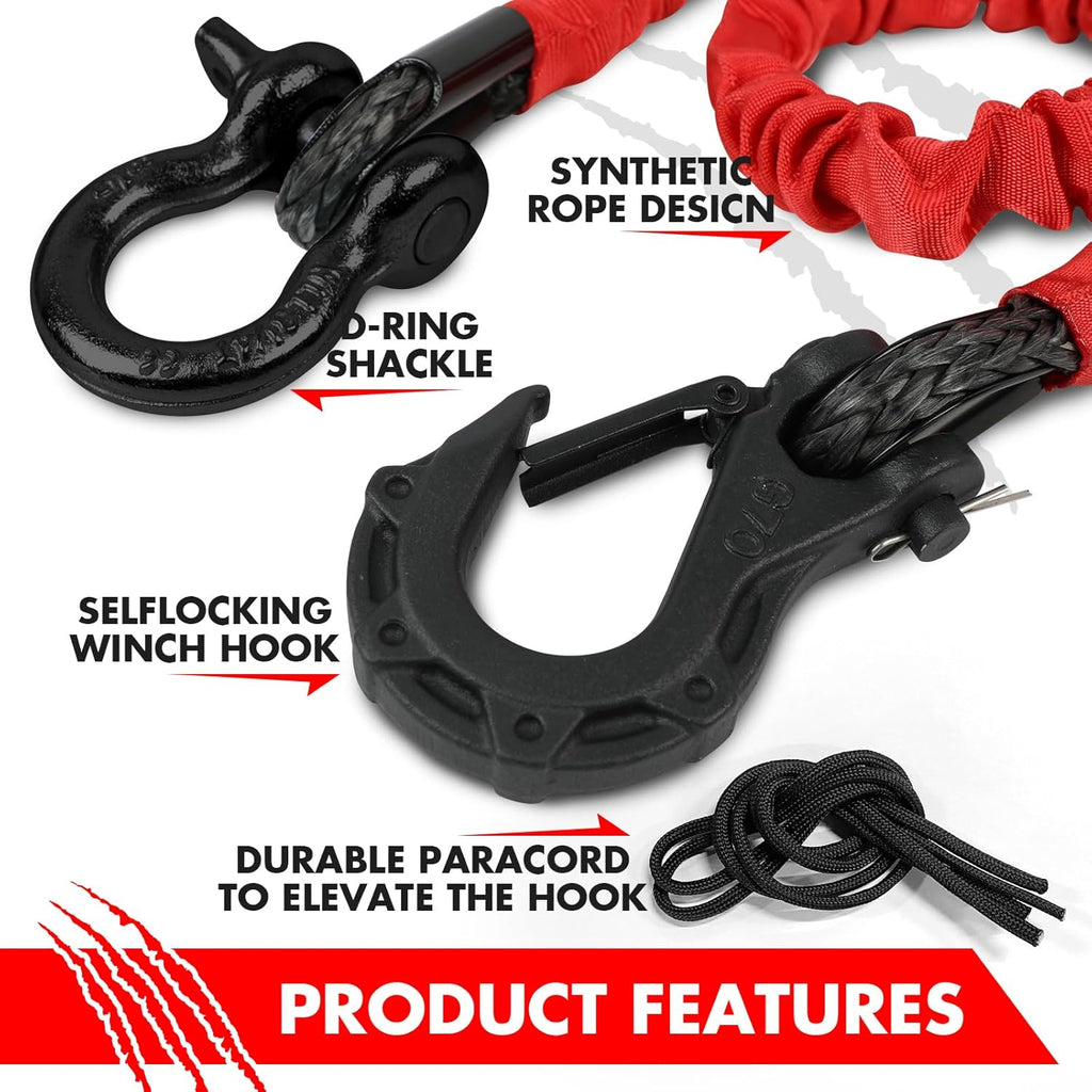 Recovery Strap (18,000lb.) 2FT with Winch Hook and D-Ring Shackle Synthetic Tow Recovery Rope for ATV Mud Recovery