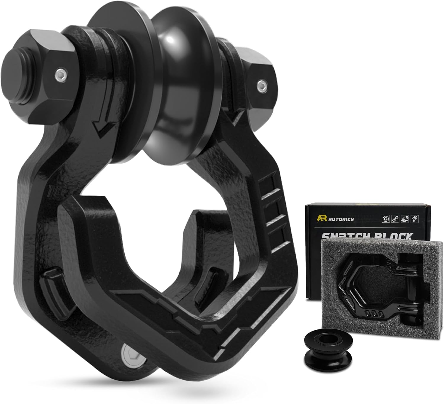 Snatch Block Separate Shackle, 3/4" D Ring Shackle with Pulley, 57320lbs Break Strength, Towing Winch Snatch Block for Off Road Vehicle Recovery, Red Black 1-Pack