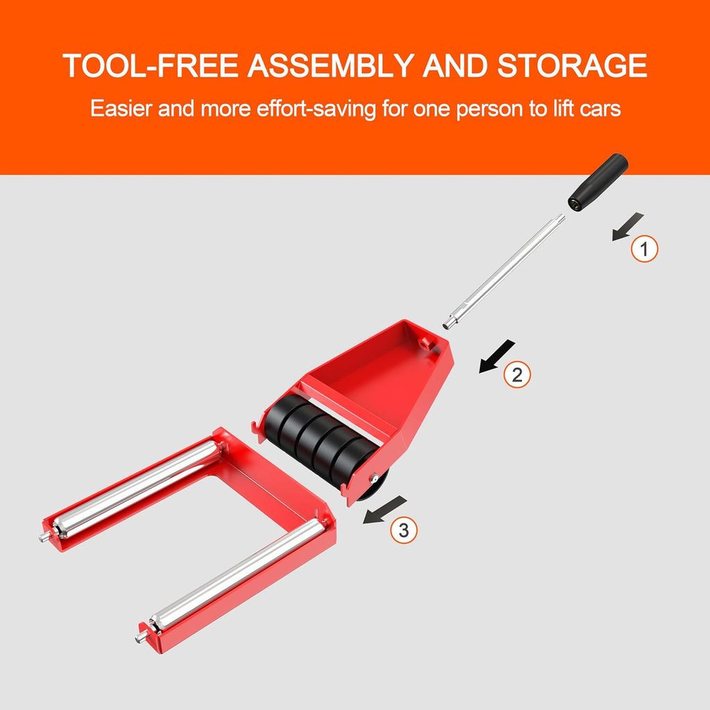 Pro Tire Lifter Cart - Pre-Assembled Wheel Dolly for Cars/SUVs/Trucks, Dual Stainless Rollers & 5 All-Terrain Wheels, Foldable Steel Frame, Lug Nut Organizer & Extended Handle (2-Year Warranty)