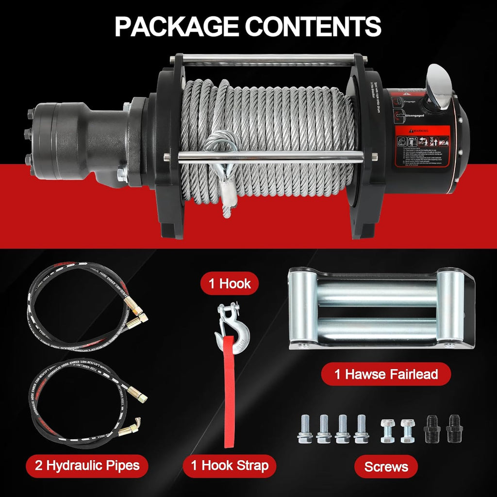 Hydraulic Winch 15000LBS,2/5"x78FT Steel Cable - BMR80 Motor, 36:1 Gear Ratio - Great for Wreckers, Trailers & Vehicle Recovery (78FT Steel Rope/15,000 LBS)