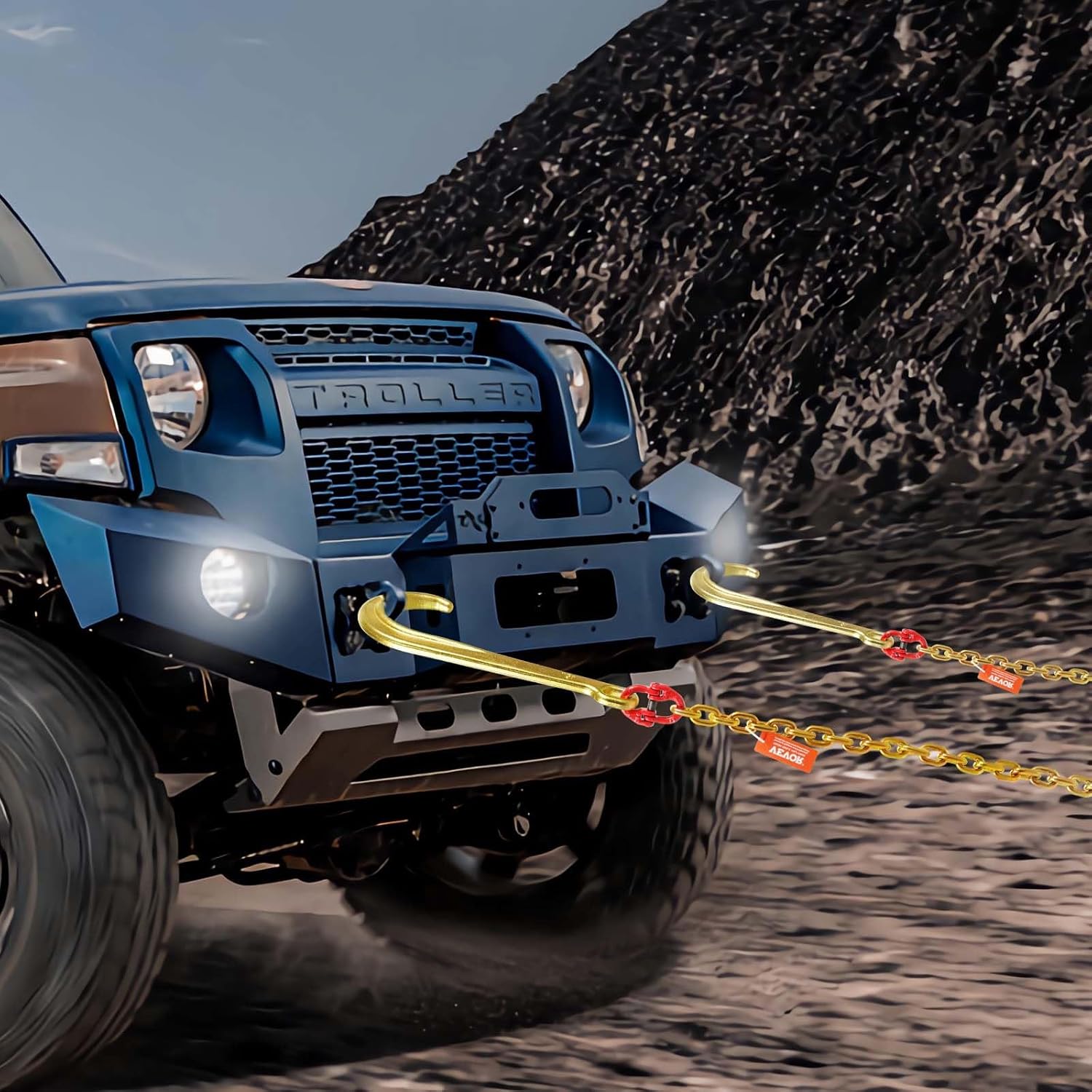 VEVOR J Hook Chain, 2PCS 5/16" x 6' G80 15" Long Shank J Hook Tow Chain with RTJ Cluster Hook & Grab Hook, 5400 lbs Working Load, Heavy Duty Transport Truck Chain for Wrecker Recovery Trailer Towing