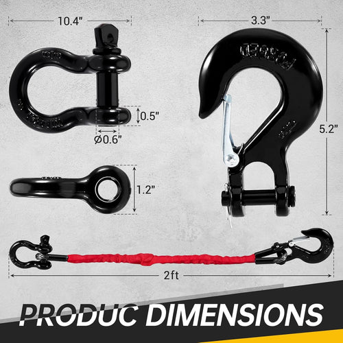 2FT ATV Recovery Strap 18000lb with Winch Hook and D Ring Shackle Synthetic Tow Recovery Rope with Loops Premium Mudding Accessories