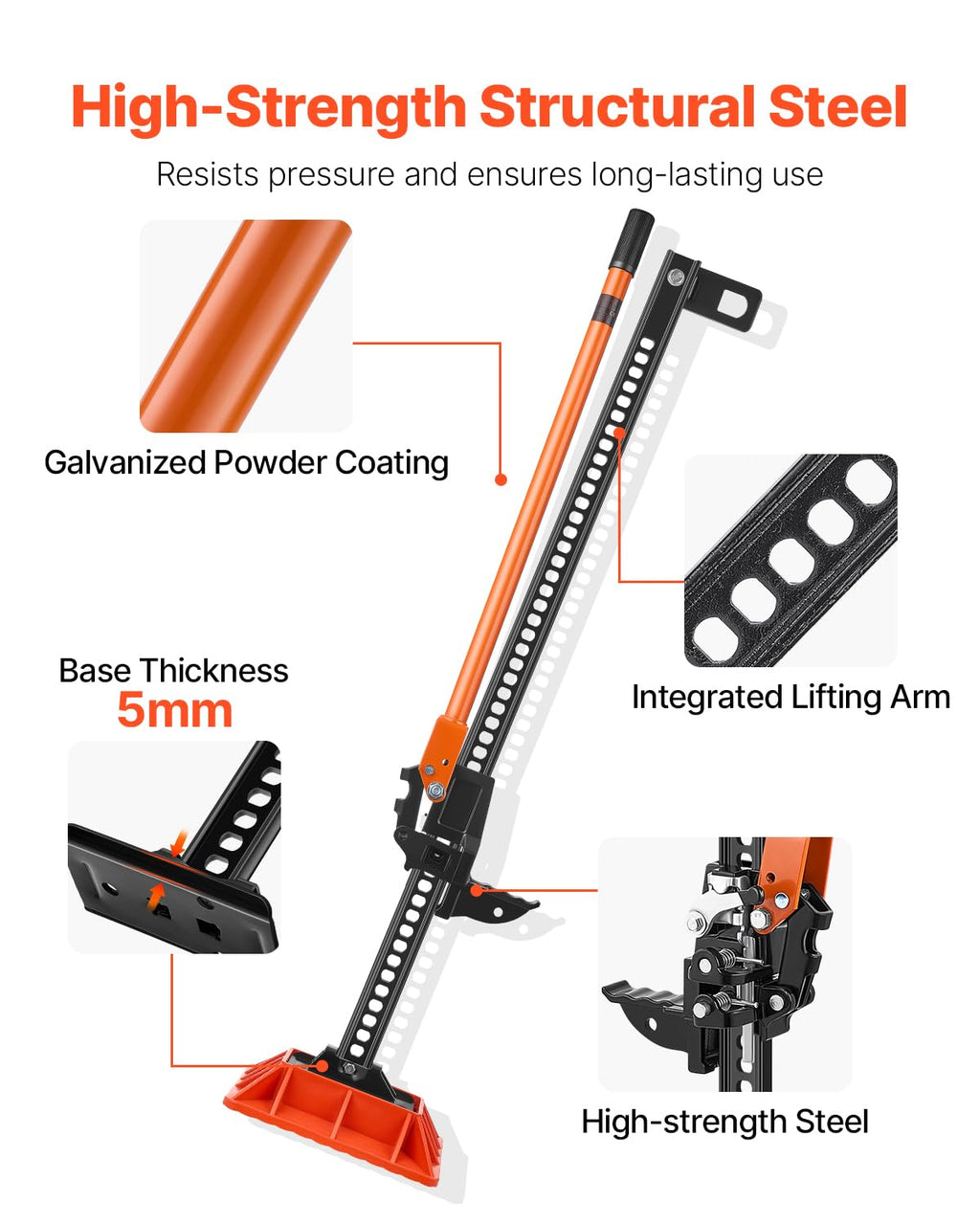 VEVOR Farm Jack with Base, 48" Utility High Lift Farm Jack, 3.18 Ton (7,000 lbs) Capacity Ratcheting Off Road Utility Jacks, Heavy-Duty Lift Jacks with 5.12"-42.5" Lifting Range for Tractor, Truck,SUV