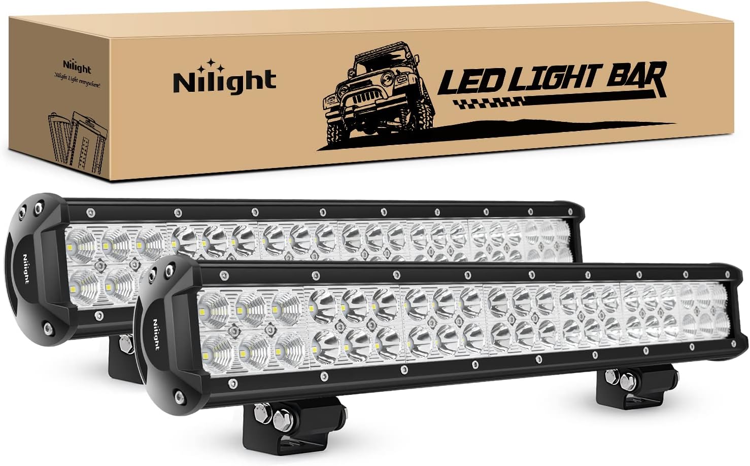 Nilight 20Inch 126W Spot Flood Combo Led Light Bar 4PCS 4Inch 18W Spot LED Pods Fog Lights with LED Light Bar Wiring Harness Kit for Truck Tractor Off-Road Pickup Golf Cart SUV ATV UTV 4x4 Van Camper