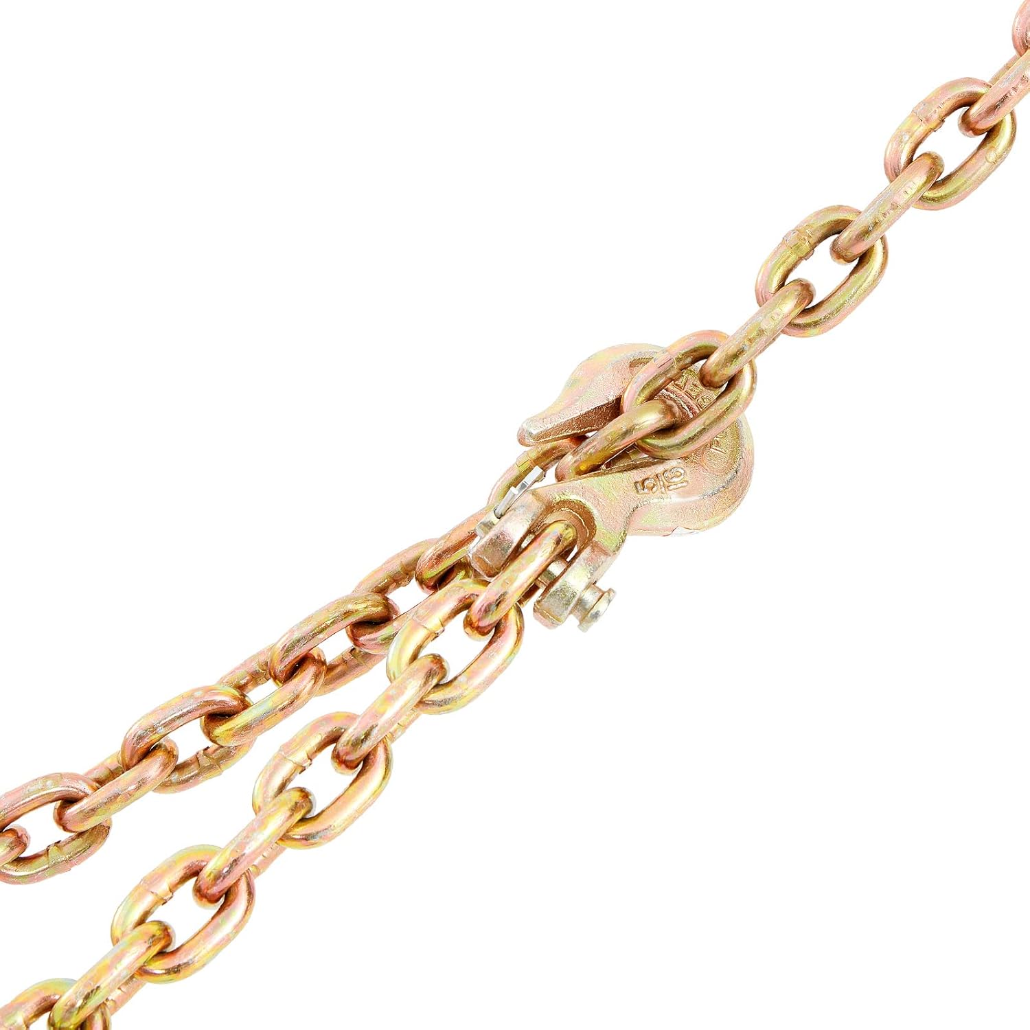 VEVOR Transport Binder Chain, 4900lbs Working Load Limit, 5/16''x20' G80 Tow Chain Tie Down with Grab Hooks, DOT Certified, Galvanized Coating Manganese Steel for Dock Factory Construction Site, 2Pack