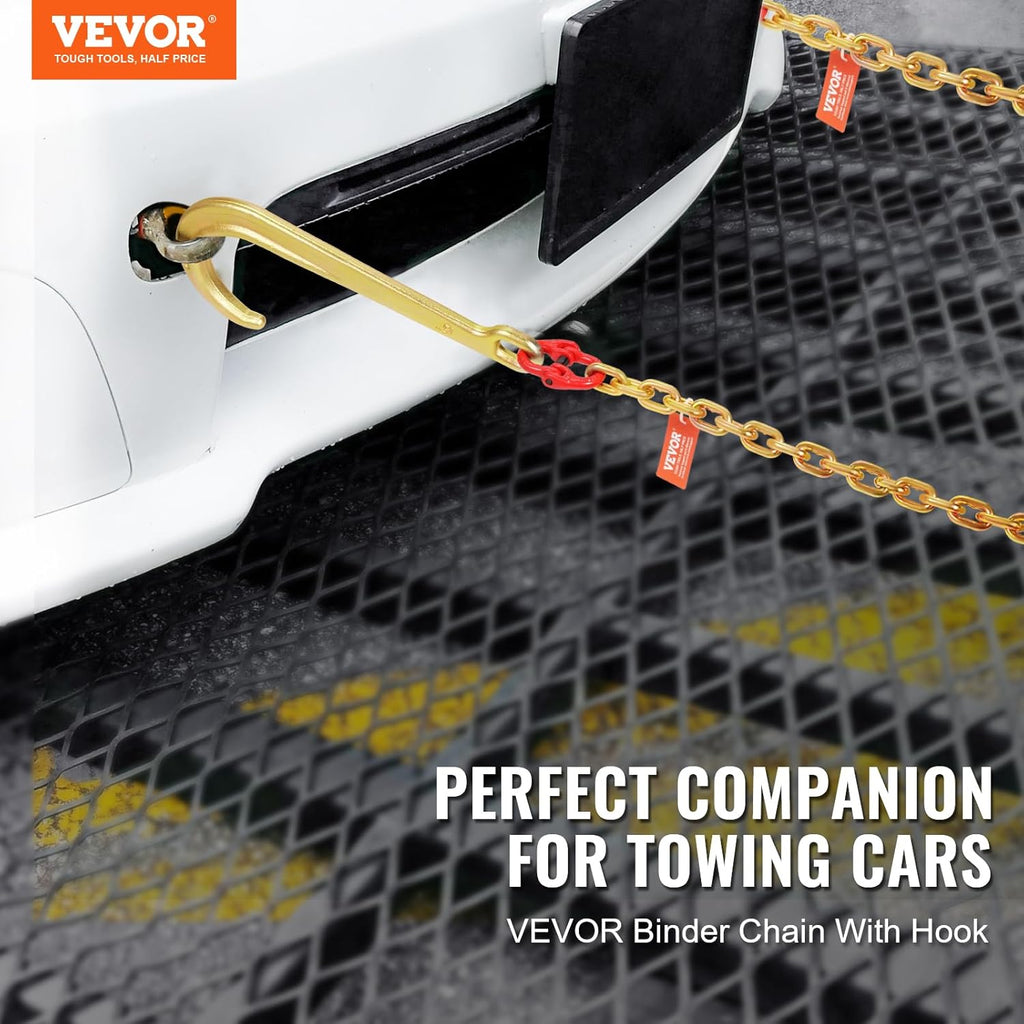 VEVOR J Hook Chain, 2PCS 5/16" x 6' G80 15" Long Shank J Hook Tow Chain with RTJ Cluster Hook & Grab Hook, 5400 lbs Working Load, Heavy Duty Transport Truck Chain for Wrecker Recovery Trailer Towing