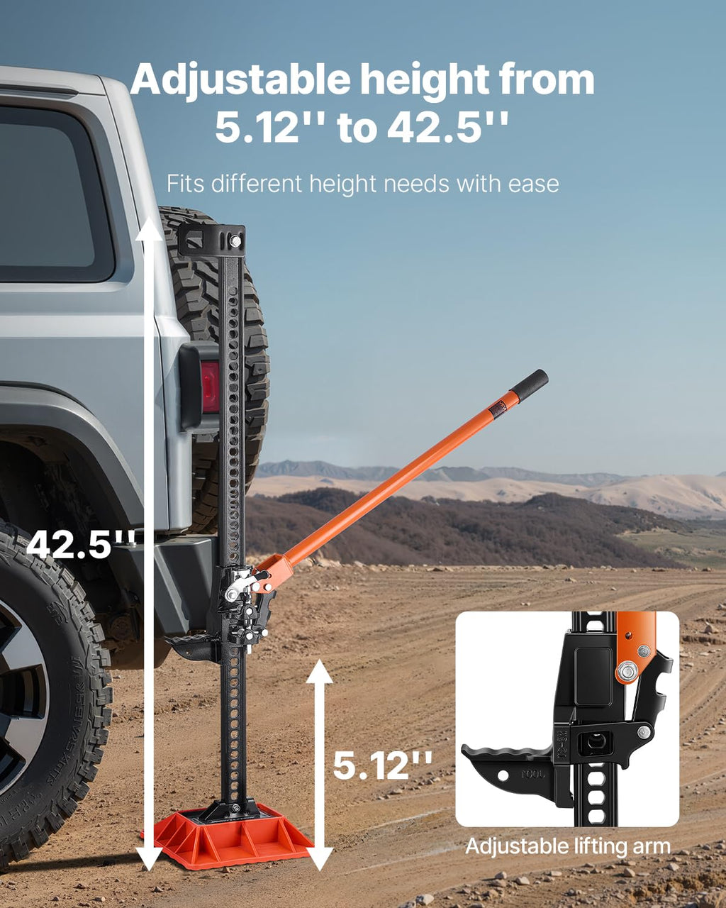 VEVOR Farm Jack with Base, 48" Utility High Lift Farm Jack, 3.18 Ton (7,000 lbs) Capacity Ratcheting Off Road Utility Jacks, Heavy-Duty Lift Jacks with 5.12"-42.5" Lifting Range for Tractor, Truck,SUV