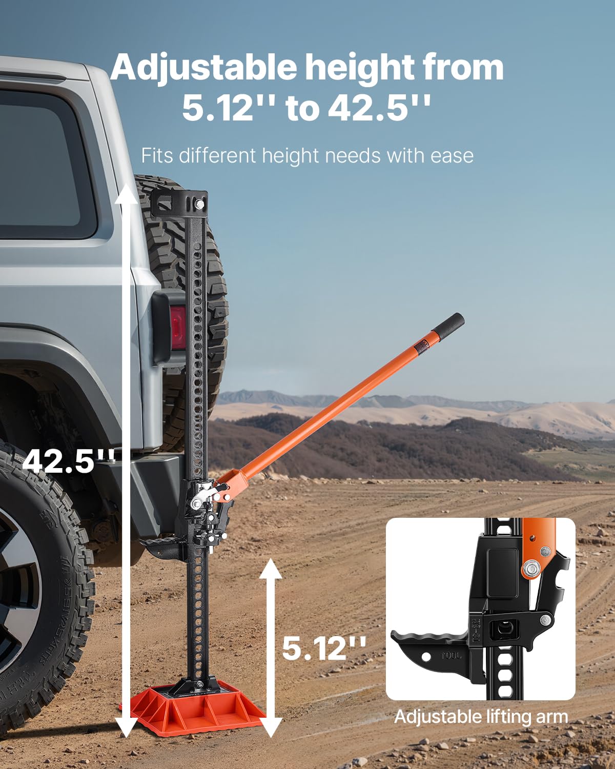 VEVOR Farm Jack with Base, 48" Utility High Lift Farm Jack, 3.18 Ton (7,000 lbs) Capacity Ratcheting Off Road Utility Jacks, Heavy-Duty Lift Jacks with 5.12"-42.5" Lifting Range for Tractor, Truck,SUV