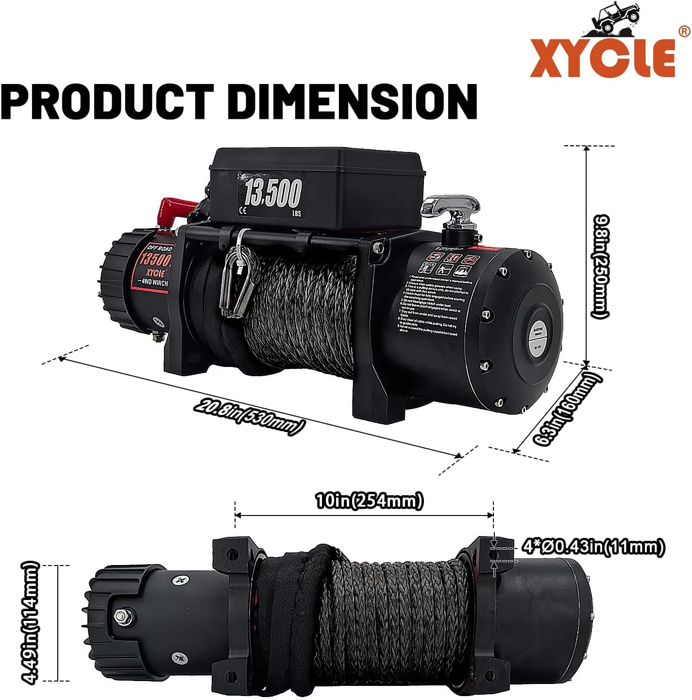 Winch13500lbs 12V Waterproof Electric Winch Synthetic Rope Truck Winch Towing Winch Boat Trailer Winch SUV 4-Wheel Drive Off-Road Vehicle with Remote Control 3/8 Synthetic Rope (Black)