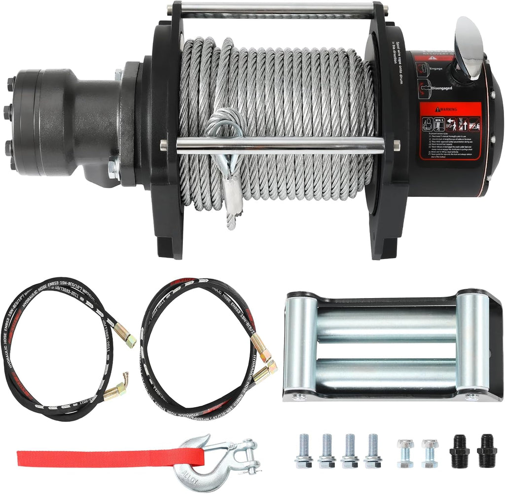 Hydraulic Winch 15000LBS,2/5"x78FT Steel Cable - BMR80 Motor, 36:1 Gear Ratio - Great for Wreckers, Trailers & Vehicle Recovery (78FT Steel Rope/15,000 LBS)