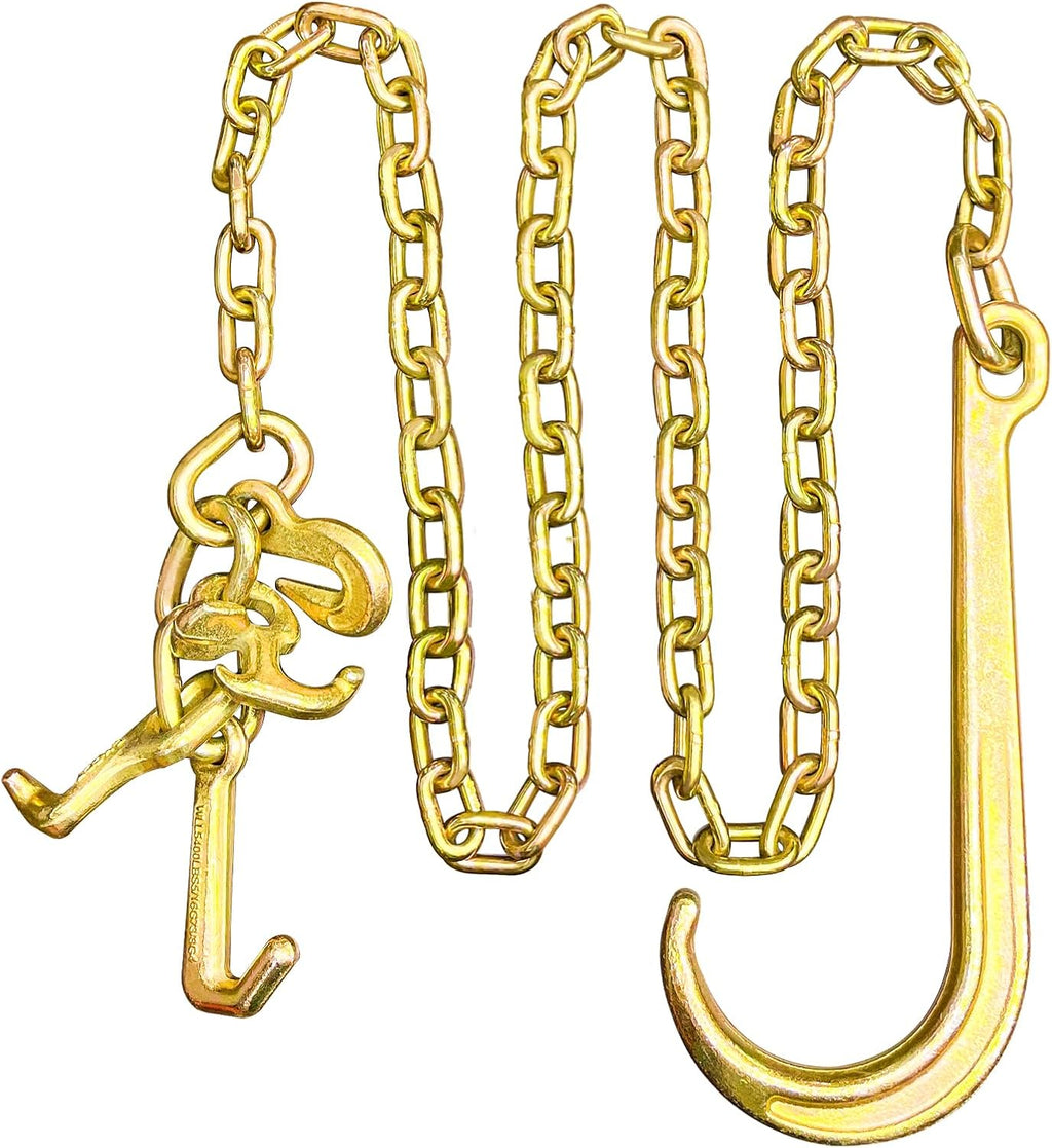 G80 j Hooks Tow Chain, 5/16" x 8' Recovery Tow Hooks Chain 15IN J Hook w/RTJ & Grab Hook, 18800LBS Tow Truck Accessories J Hooks, Bridle Tow Transport Chain, Wrecker Towing Truck Equipment
