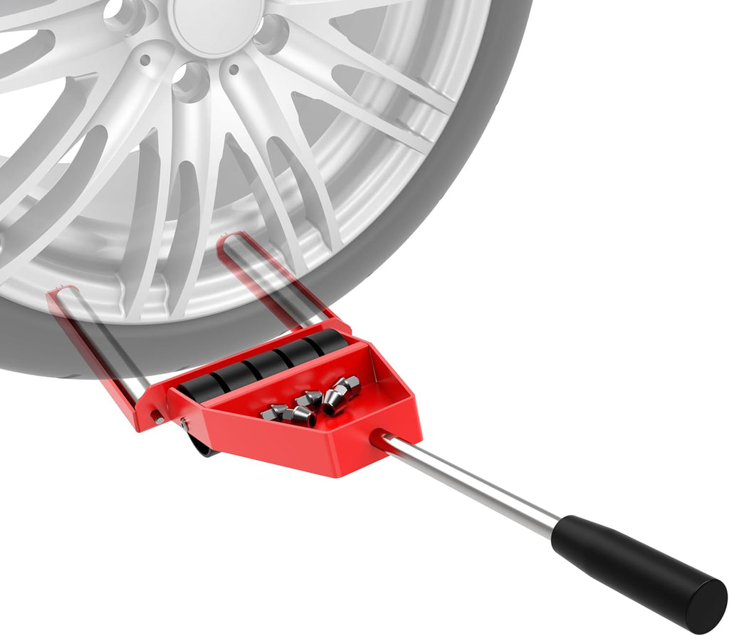 Pro Tire Lifter Cart - Pre-Assembled Wheel Dolly for Cars/SUVs/Trucks, Dual Stainless Rollers & 5 All-Terrain Wheels, Foldable Steel Frame, Lug Nut Organizer & Extended Handle (2-Year Warranty)