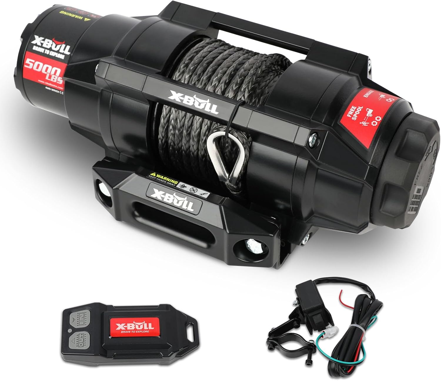 X-BULL New 12V DC 3000LBS IP68 Waterproof Electric Winch for Towing ATV/UTV, Boat, Off Road, Wireless Remote and Corded Control Recovery, Portable Synthetic Rope Electric Winch with Hawse Fairlead.