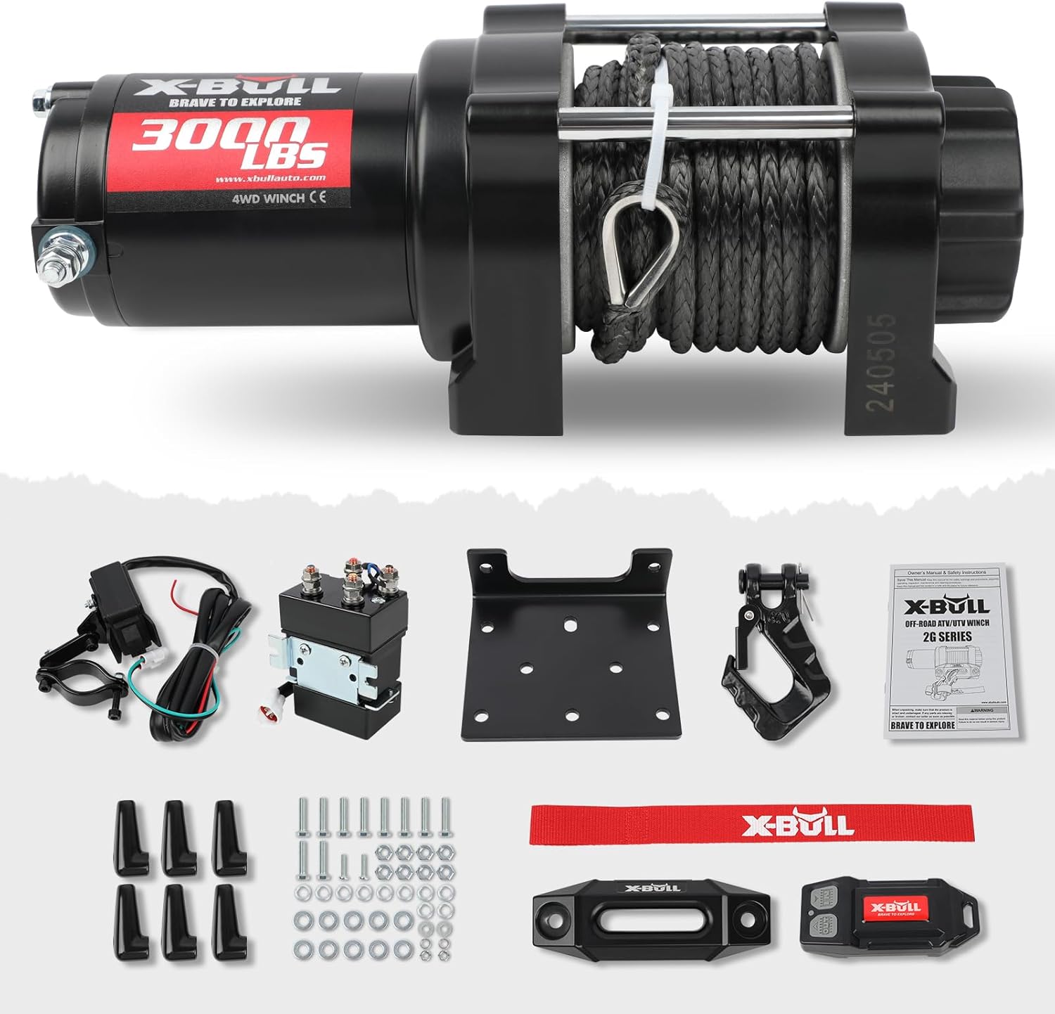 X-BULL New 12V DC 3000LBS IP68 Waterproof Electric Winch for Towing ATV/UTV, Boat, Off Road, Wireless Remote and Corded Control Recovery, Portable Synthetic Rope Electric Winch with Hawse Fairlead.