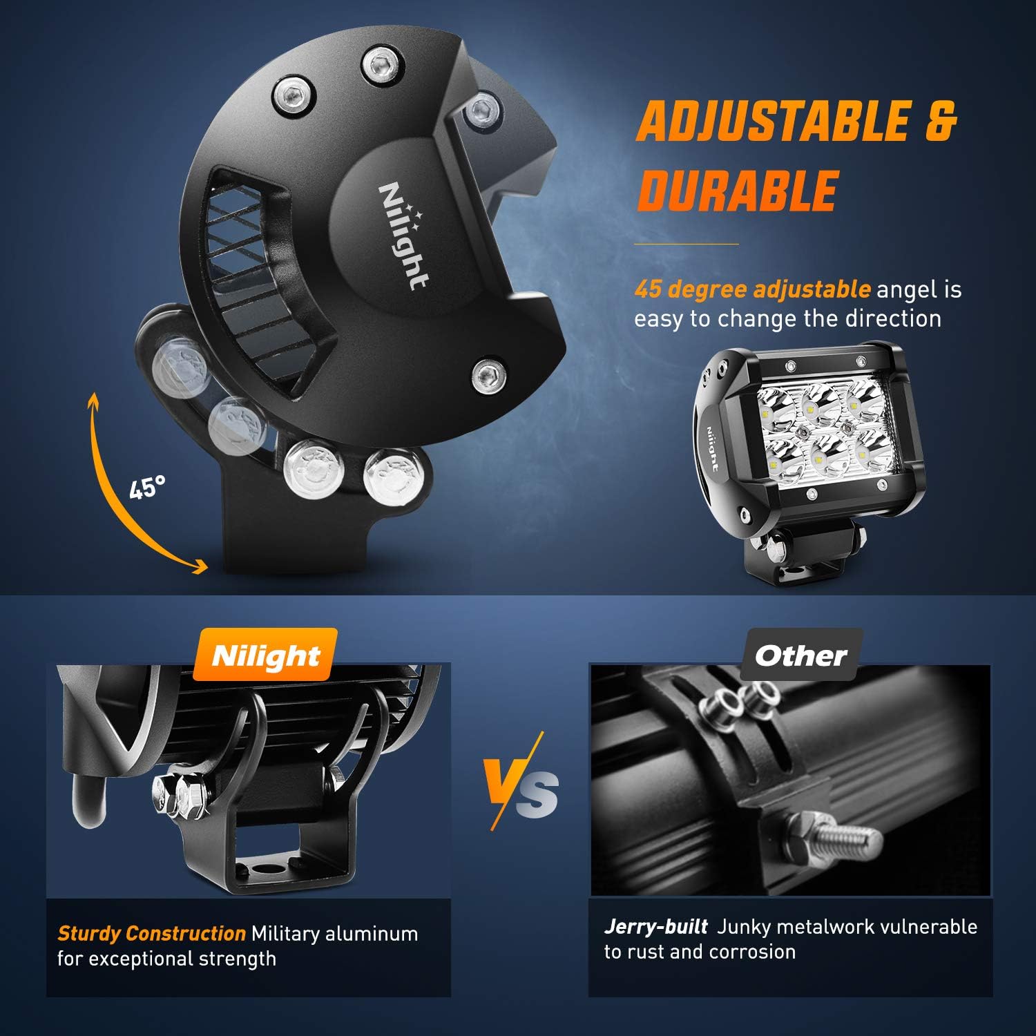 Nilight - ZH002 20Inch 126W Spot Flood Combo Off Road Led Light Bar 2PCS 18w 4Inch LED Pods With 16AWG Wiring Harness Kit-3 Lead For Tractor, 2 Years Warranty