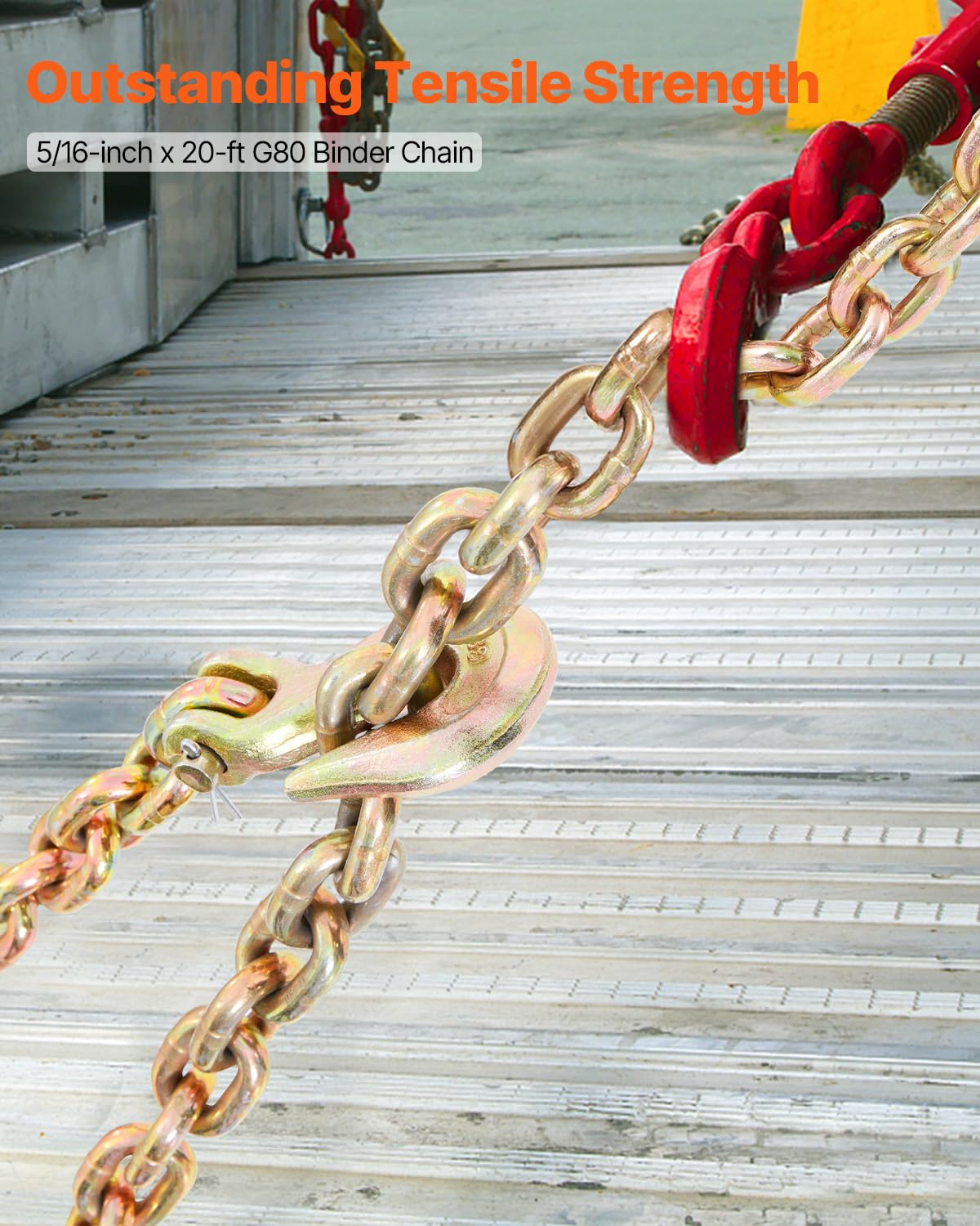 VEVOR Transport Binder Chain, 4900lbs Working Load Limit, 5/16''x20' G80 Tow Chain Tie Down with Grab Hooks, DOT Certified, Galvanized Coating Manganese Steel for Dock Factory Construction Site, 2Pack