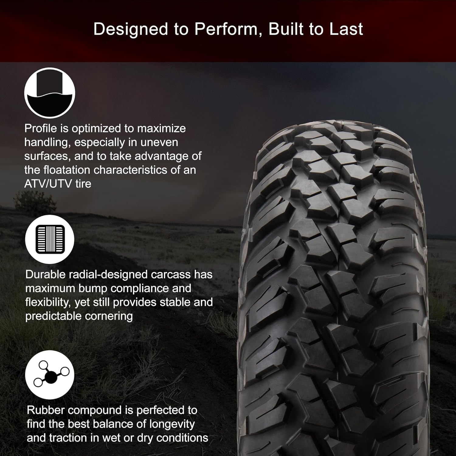 Set of 4 Tusk Terrabite® Radial Front & Rear Tires – 35x10.5-15 Front & Rear – 8-Ply Rated Radial Construction, ¾″ Deep Tread, Medium-Hard Terrain, Heavy Duty Sidewall Tread Armor, High Load Capacity