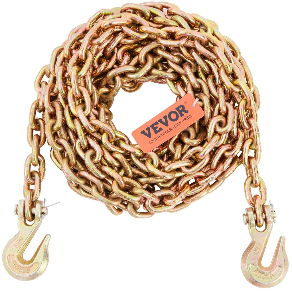 VEVOR Transport Binder Chain, 4900lbs Working Load Limit, 5/16''x20' G80 Tow Chain Tie Down with Grab Hooks, DOT Certified, Galvanized Coating Manganese Steel for Dock Factory Construction Site, 2Pack