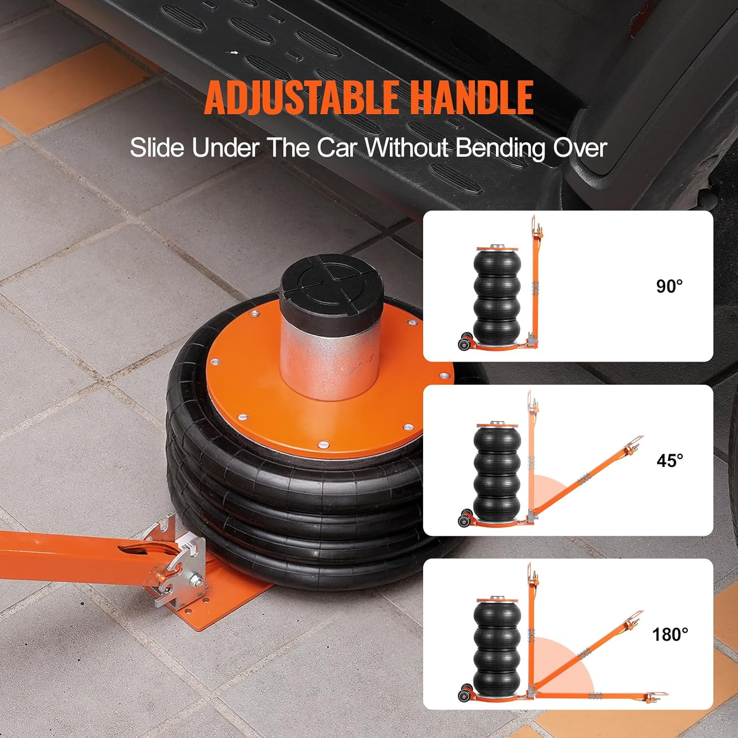 VEVOR Air Jack, 6 Ton/13000 lbs Quadruple Bag Air Jack, Lift up to 26.5", with Heightened Column & Adjustable Handle, Thick Rubber Pad, 2-5 S Fast Lifting Pneumatic Jack for Car, SUV, Pickup Truck