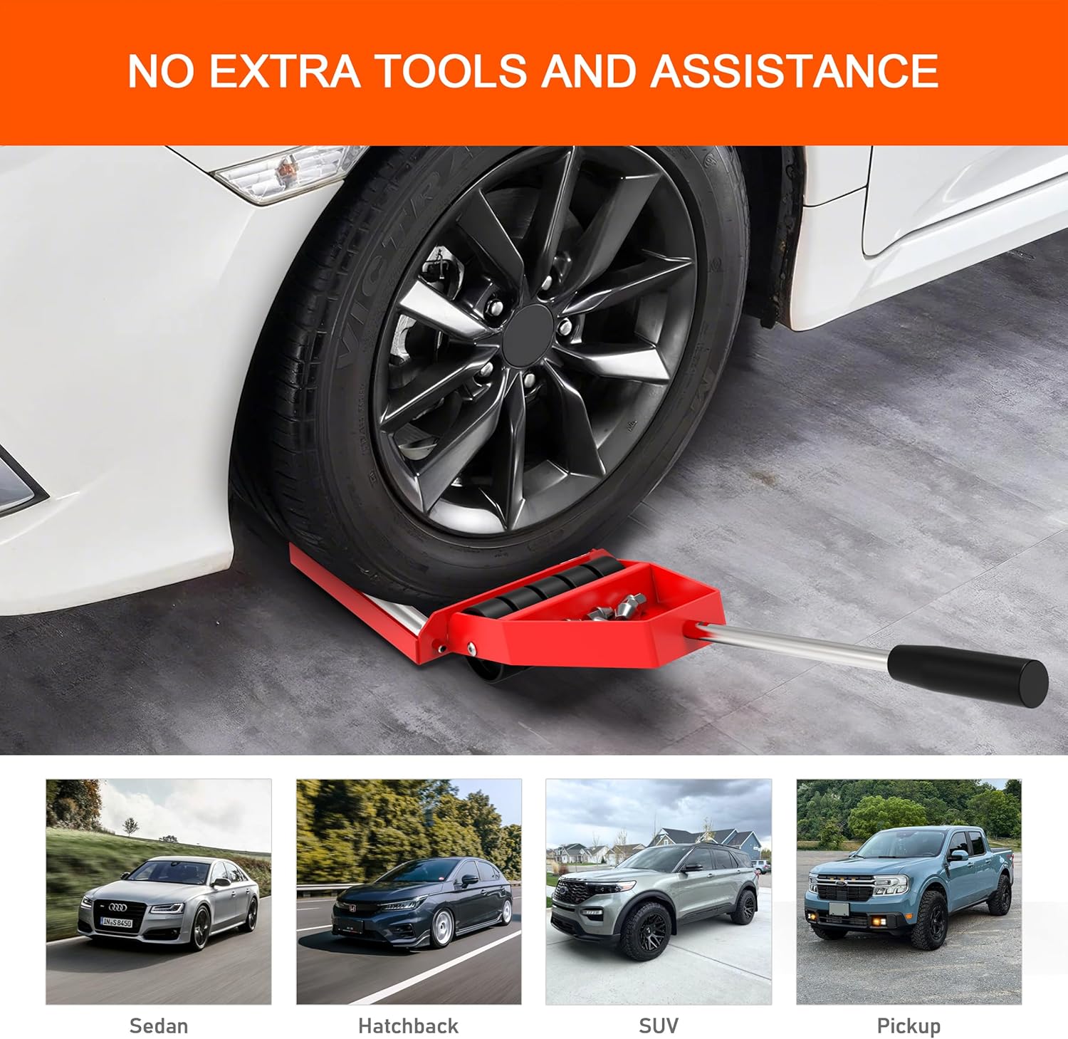 Pro Tire Lifter Cart - Pre-Assembled Wheel Dolly for Cars/SUVs/Trucks, Dual Stainless Rollers & 5 All-Terrain Wheels, Foldable Steel Frame, Lug Nut Organizer & Extended Handle (2-Year Warranty)