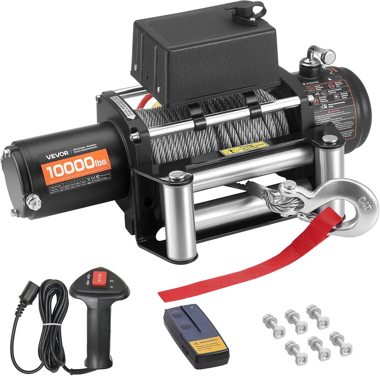 VEVOR Electric Winch, 12000 lbs Load Capacity, 12V DC Truck Winch with Φ0.36 in x 80 ft Steel Rope, Wireless & Wired Remote Control, IP55 Waterproof for Towing SUV Jeep Trailer Boat Off-Road Vehicle