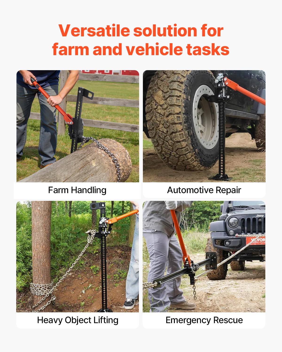 VEVOR Farm Jack with Base, 48" Utility High Lift Farm Jack, 3.18 Ton (7,000 lbs) Capacity Ratcheting Off Road Utility Jacks, Heavy-Duty Lift Jacks with 5.12"-42.5" Lifting Range for Tractor, Truck,SUV