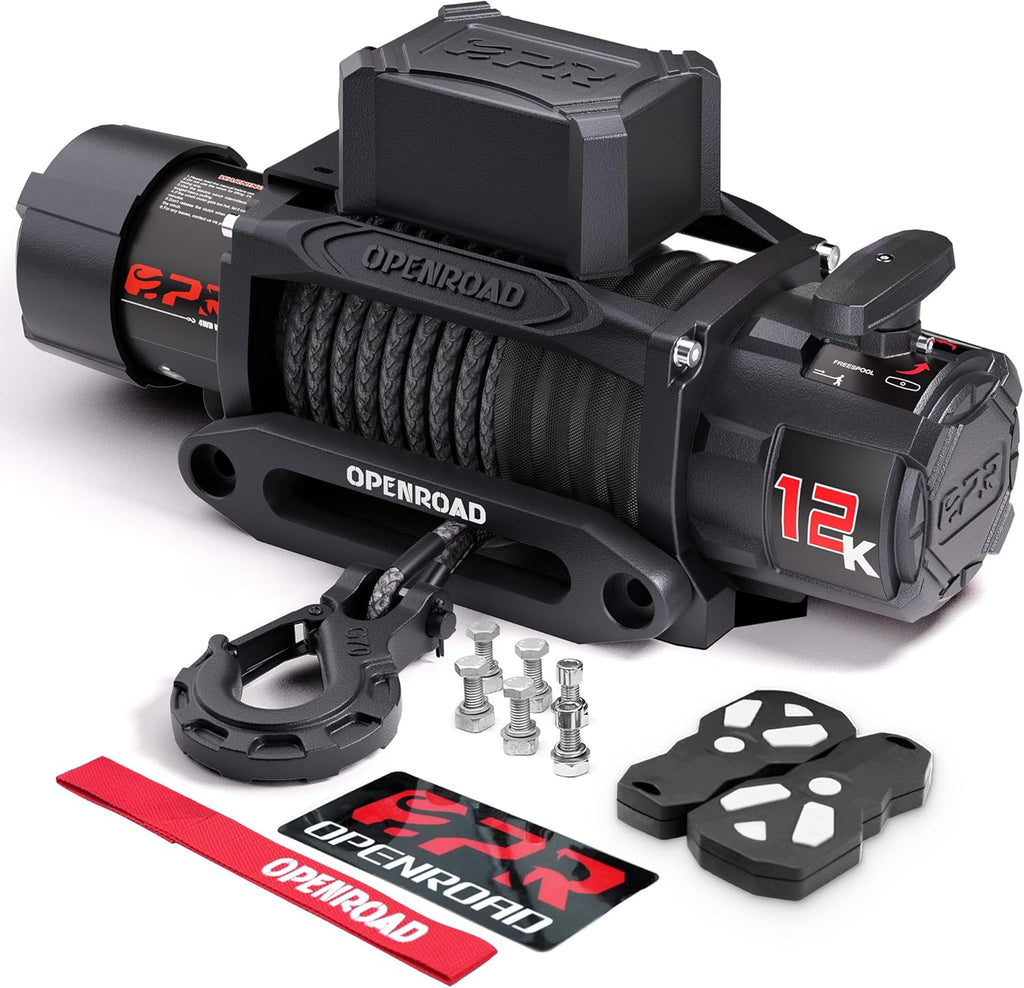 OPENROAD 12000 lbs Winch with Synthetic Rope and 2 Wireless Remotes -Panther Series 3S