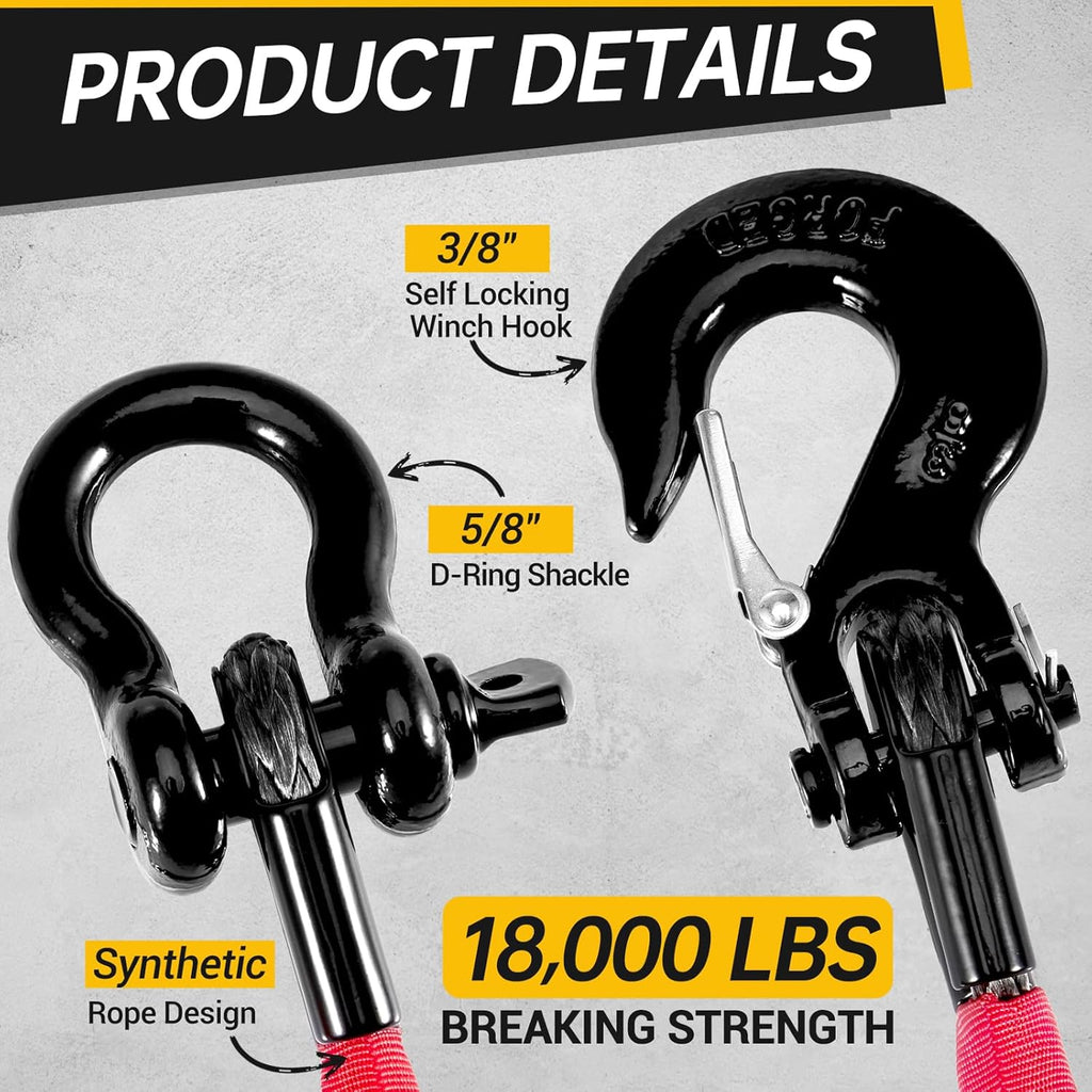 2FT ATV Recovery Strap 18000lb with Winch Hook and D Ring Shackle Synthetic Tow Recovery Rope with Loops Premium Mudding Accessories