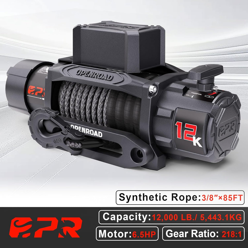 OPENROAD 12000 lbs Winch with Synthetic Rope and 2 Wireless Remotes -Panther Series 3S