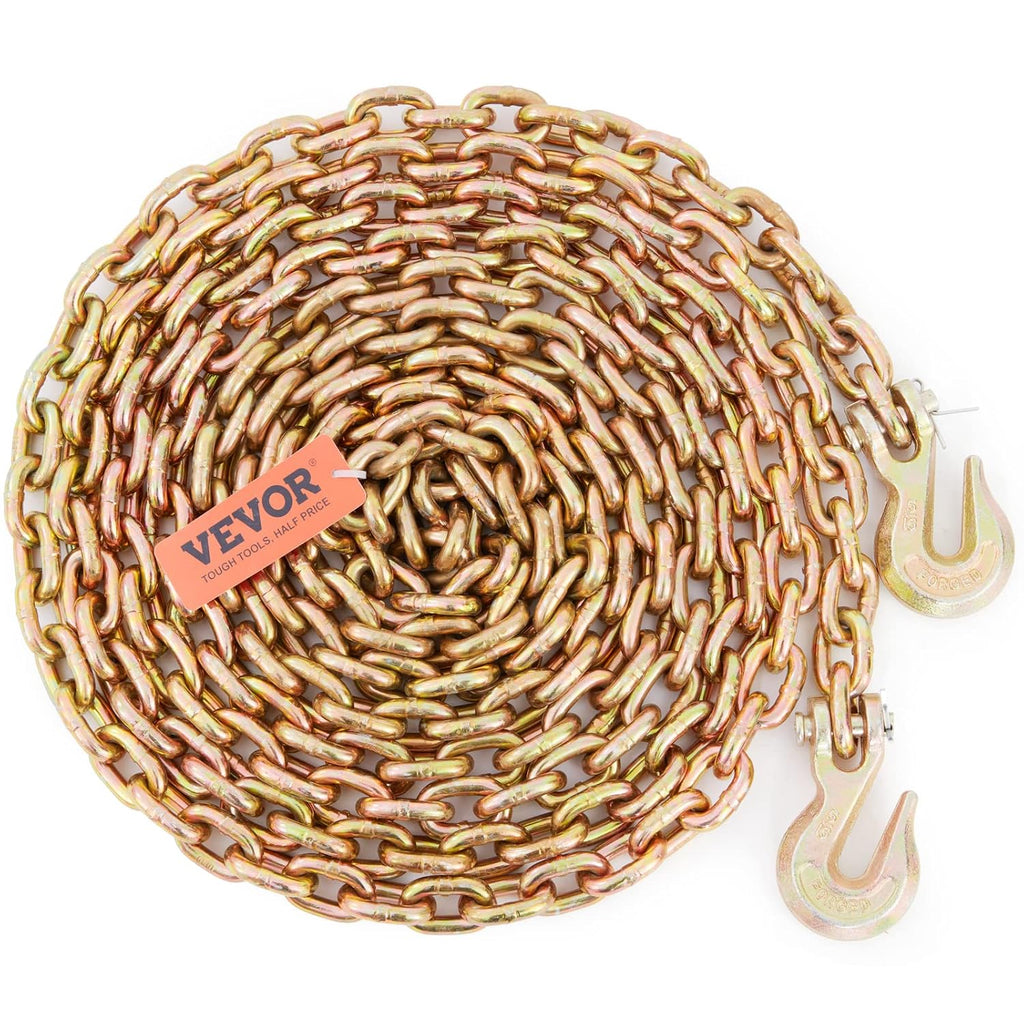 VEVOR Transport Binder Chain, 4900lbs Working Load Limit, 5/16''x20' G80 Tow Chain Tie Down with Grab Hooks, DOT Certified, Galvanized Coating Manganese Steel for Dock Factory Construction Site, 2Pack