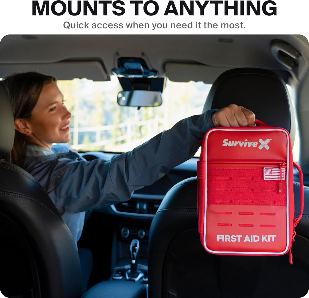 Large Pro First Aid Kit for Car, Travel & Home - Emergency Kit for Hiking, Camping, Backpacking and Outdoors - Includes Zip Stitch Wound Closure Strips