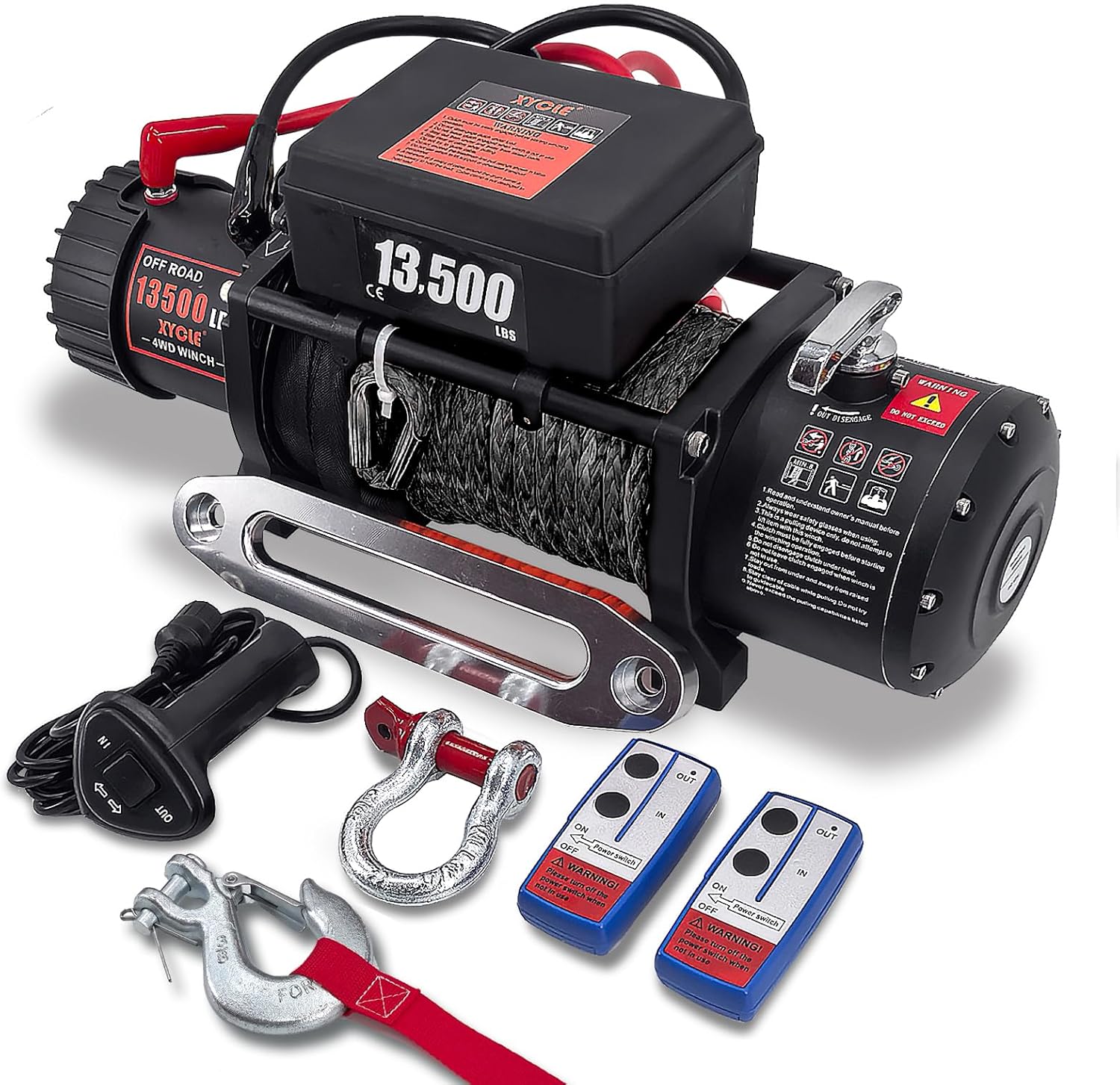 Winch13500lbs 12V Waterproof Electric Winch Synthetic Rope Truck Winch Towing Winch Boat Trailer Winch SUV 4-Wheel Drive Off-Road Vehicle with Remote Control 3/8 Synthetic Rope (Black)