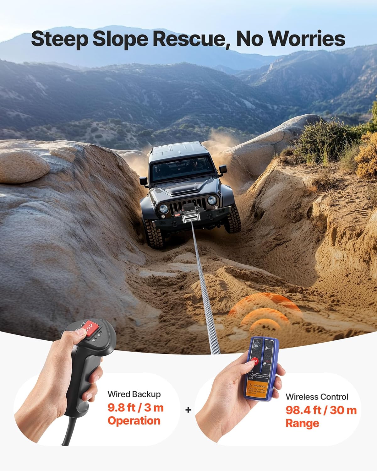 VEVOR Electric Winch, 12000 lbs Load Capacity, 12V DC Truck Winch with Φ0.36 in x 80 ft Steel Rope, Wireless & Wired Remote Control, IP55 Waterproof for Towing SUV Jeep Trailer Boat Off-Road Vehicle