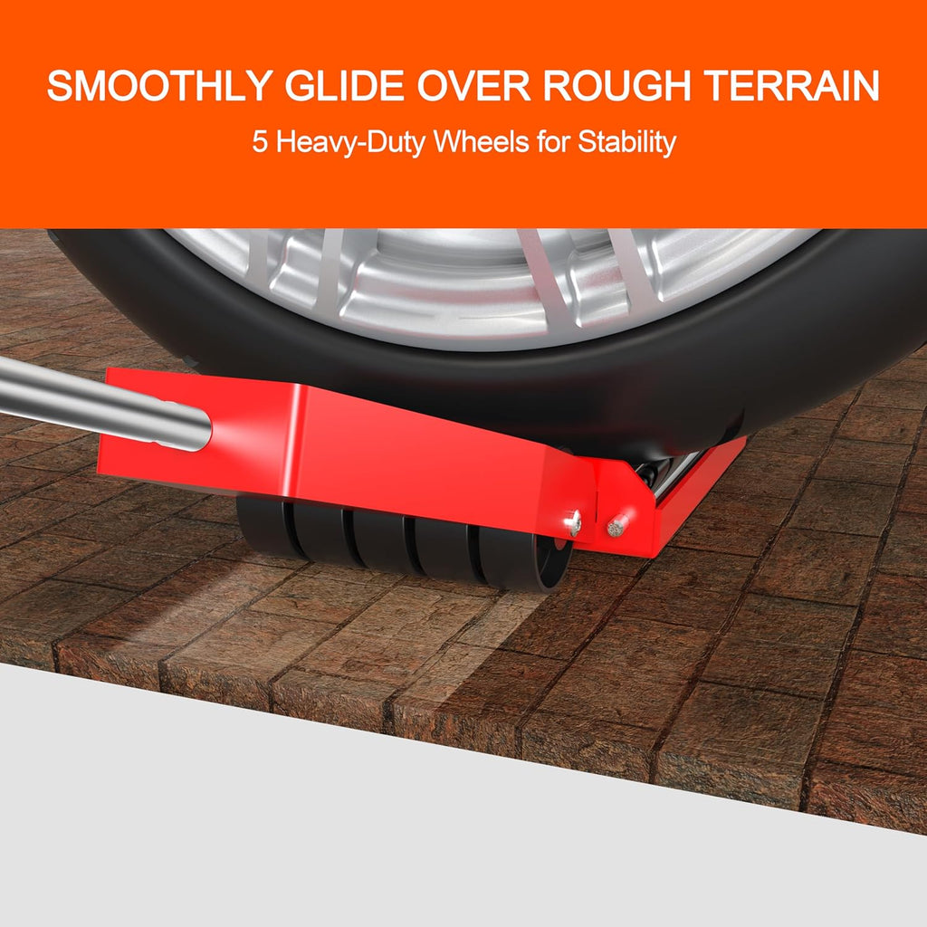 Pro Tire Lifter Cart - Pre-Assembled Wheel Dolly for Cars/SUVs/Trucks, Dual Stainless Rollers & 5 All-Terrain Wheels, Foldable Steel Frame, Lug Nut Organizer & Extended Handle (2-Year Warranty)